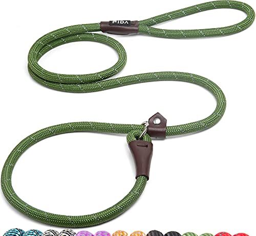 Fida Durable Slip Lead Dog Leash, 6 FT x 1/2" Heavy Duty Dog Loop Leash, Comfortable Strong Rope Slip Leash for Large, Medium Dogs, No Pull Pet Training Leash with Highly Reflective, Green