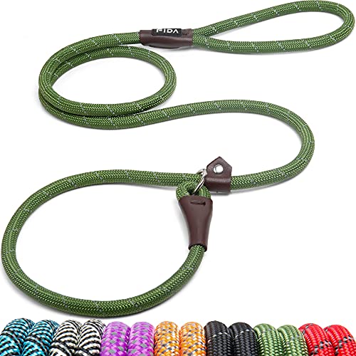 Fida Durable Slip Lead Dog Leash, 6 FT x 1/2" Heavy Duty Dog Loop Leash, Comfortable Strong Rope Slip Leash for Large, Medium Dogs, No Pull Pet Training Leash with Highly Reflective, Green