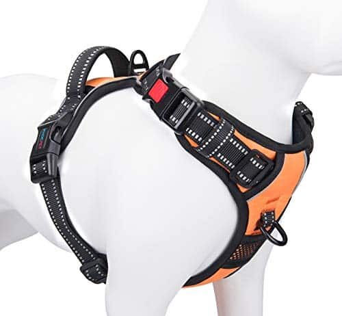 PHOEPET No Pull Dog Harness Medium Reflective Front Clip Vest with Handle,Adjustable 2 Metal Rings 3 Buckles,[Easy to Put on & Take Off](M, Orange)