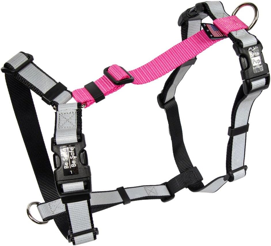 Brite Pup No Pull Harness for Small Dogs - Genuine 3M Reflective Heavy Duty Harness for Walking Training - Easy On Vest with No Choke Comfortable Collar Design, Made in USA S-Pink