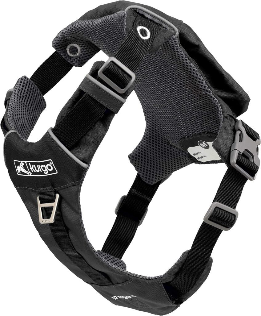 Kurgo Stash n’ Dash Dog Harness, Lightweight Vest Harness for Dogs, Pet Harness with Pocket, Folds into a Pouch, for Running, Hiking, Reflective, Black, Large