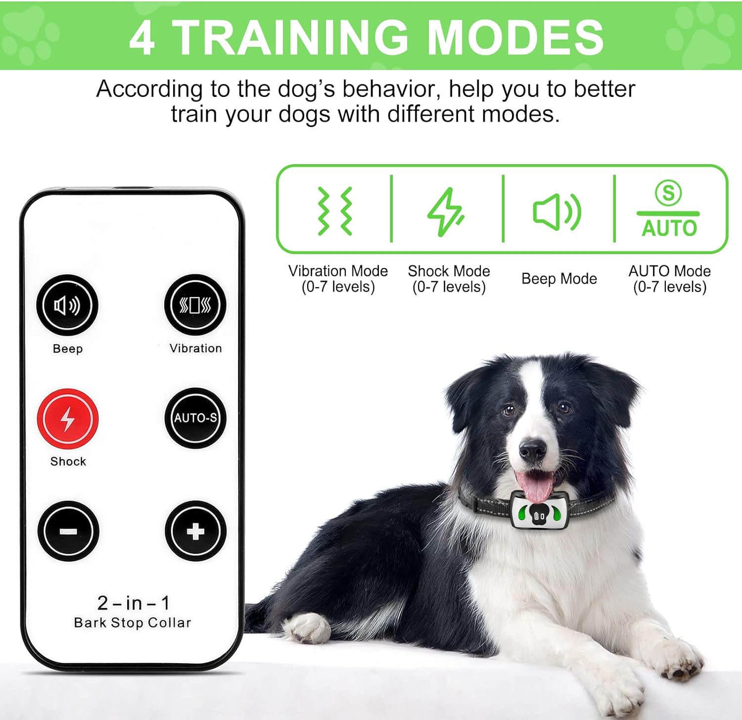 [2024 Upgrade] Bark Collar with Additional Mini Remote - Dog Bark Collar with 4 Training Modes - IPX7 Waterproof Dog Shock Collar for Indoor, Garden Courtyard, Safe Bark Collar for Most Breed Sizes