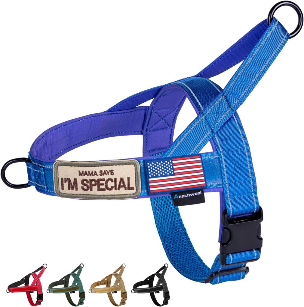 Annchwool No Pull Dog Harness with Soft Padded Handle,Reflective Strip Escape Proof and Quick Fit to Adjust Dog Harness,Easy for Training Walking for Small  Medium and Large Dog(Blue,XL)