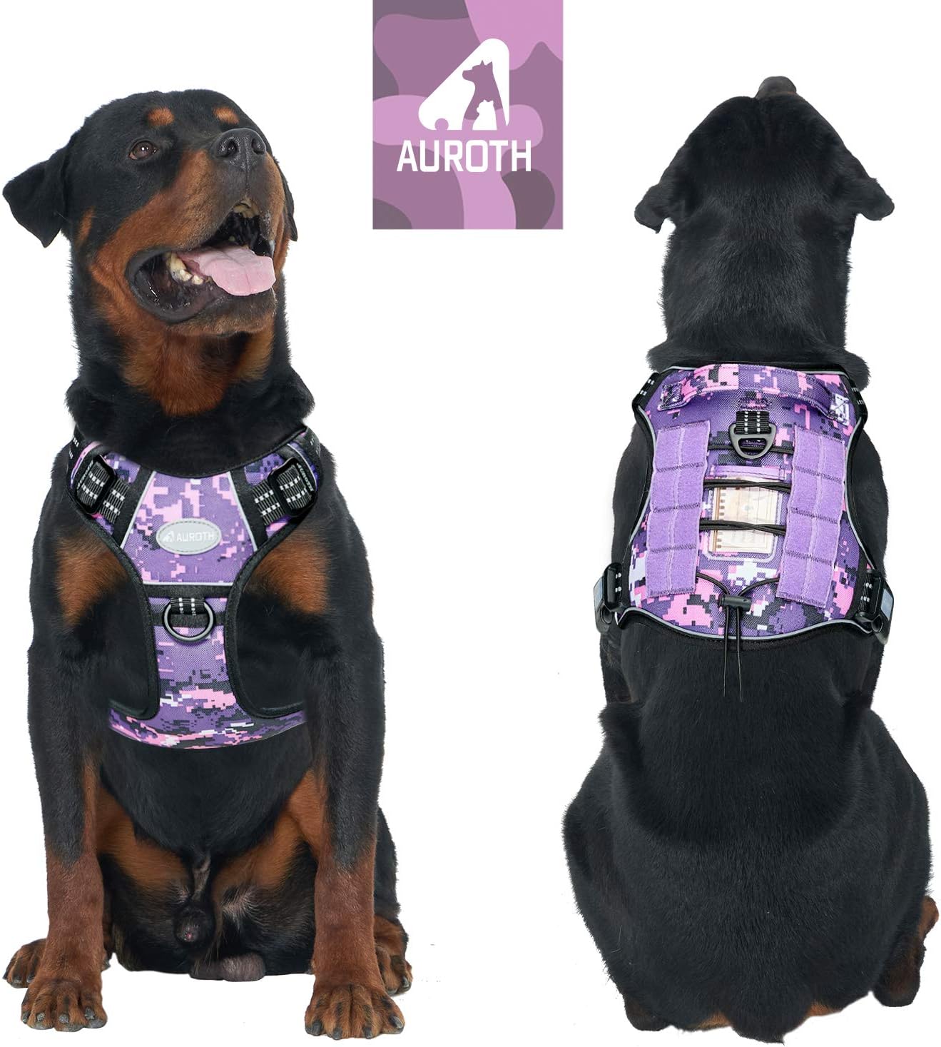 AUROTH Tactical Dog Harness for Large Dogs No Pull Adjustable Reflective K9 Working Training Easy Control Pet Vest Military Service Harnesses Woodland Camo L