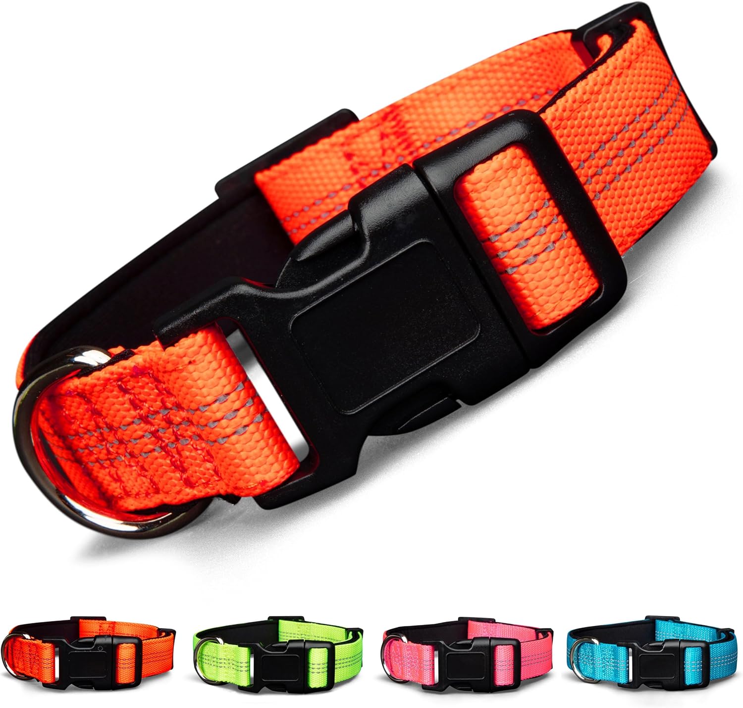BLAZIN Color Me Happy! Reflective Dog Collar for Day and Night - Adjustable Soft Neoprene Padded Dog Collar in 4 Vibrant Colors - Keeps Dogs Safe and Stylish - for Every Day Use (Large, Orange)