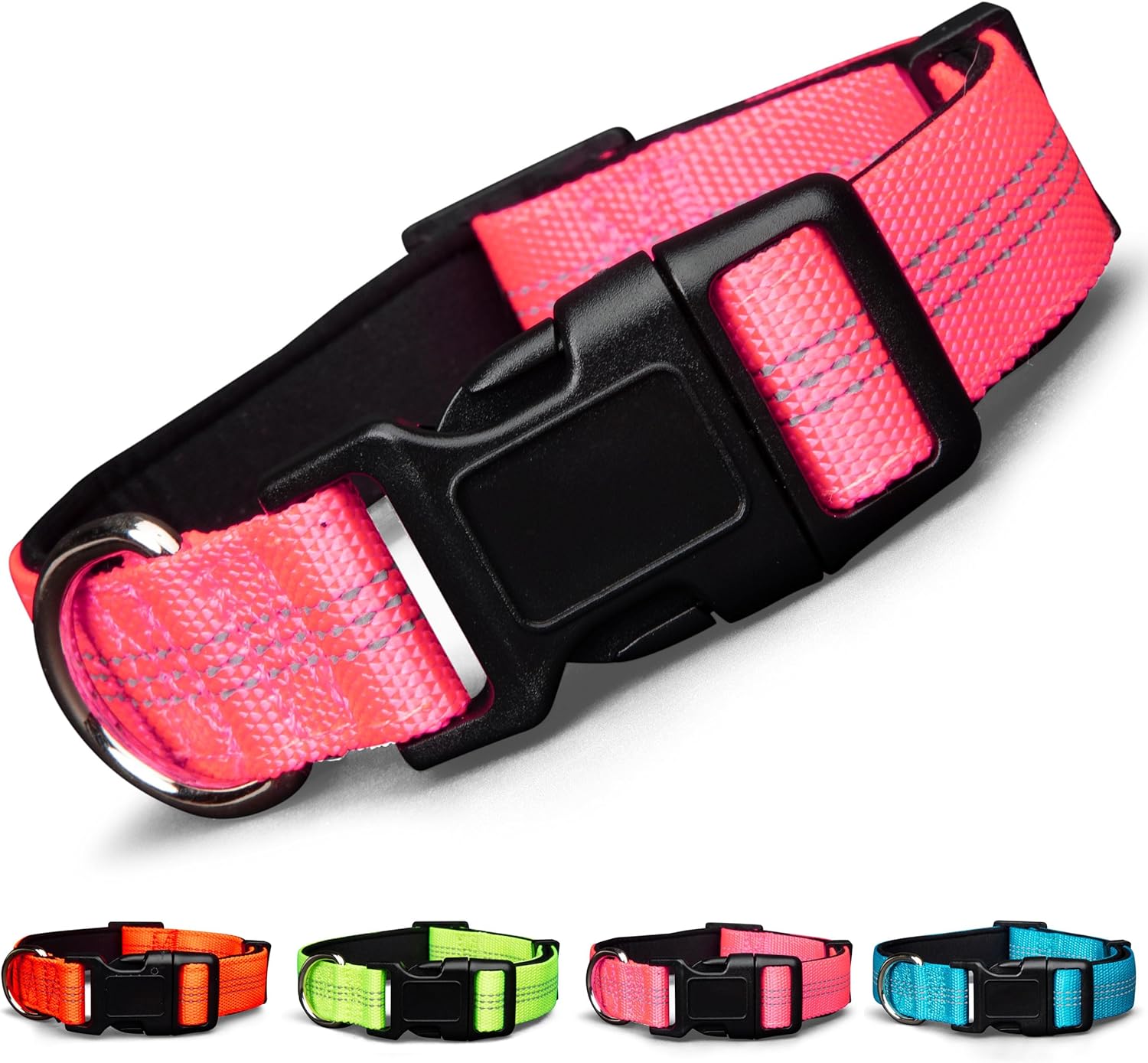BLAZIN Color Me Happy! Reflective Dog Collar for Day and Night - Adjustable Soft Neoprene Padded Dog Collar in 4 Vibrant Colors - Keeps Dogs Safe and Stylish - for Every Day Use (Large, Orange)