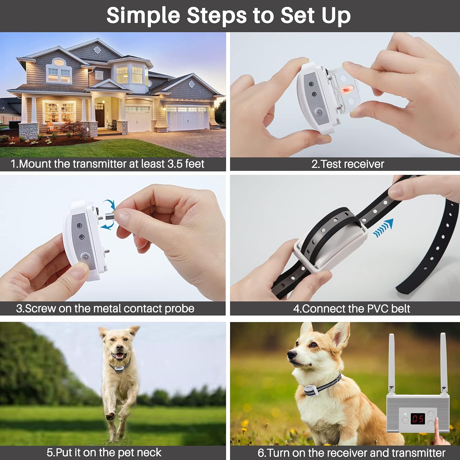 Blingbling Petsfun Electric Wireless Dog Fence System, Pet Containment System with Waterproof and Rechargeable Training Collar Receiver for 1 Dogs Pets Container Boundary (White)