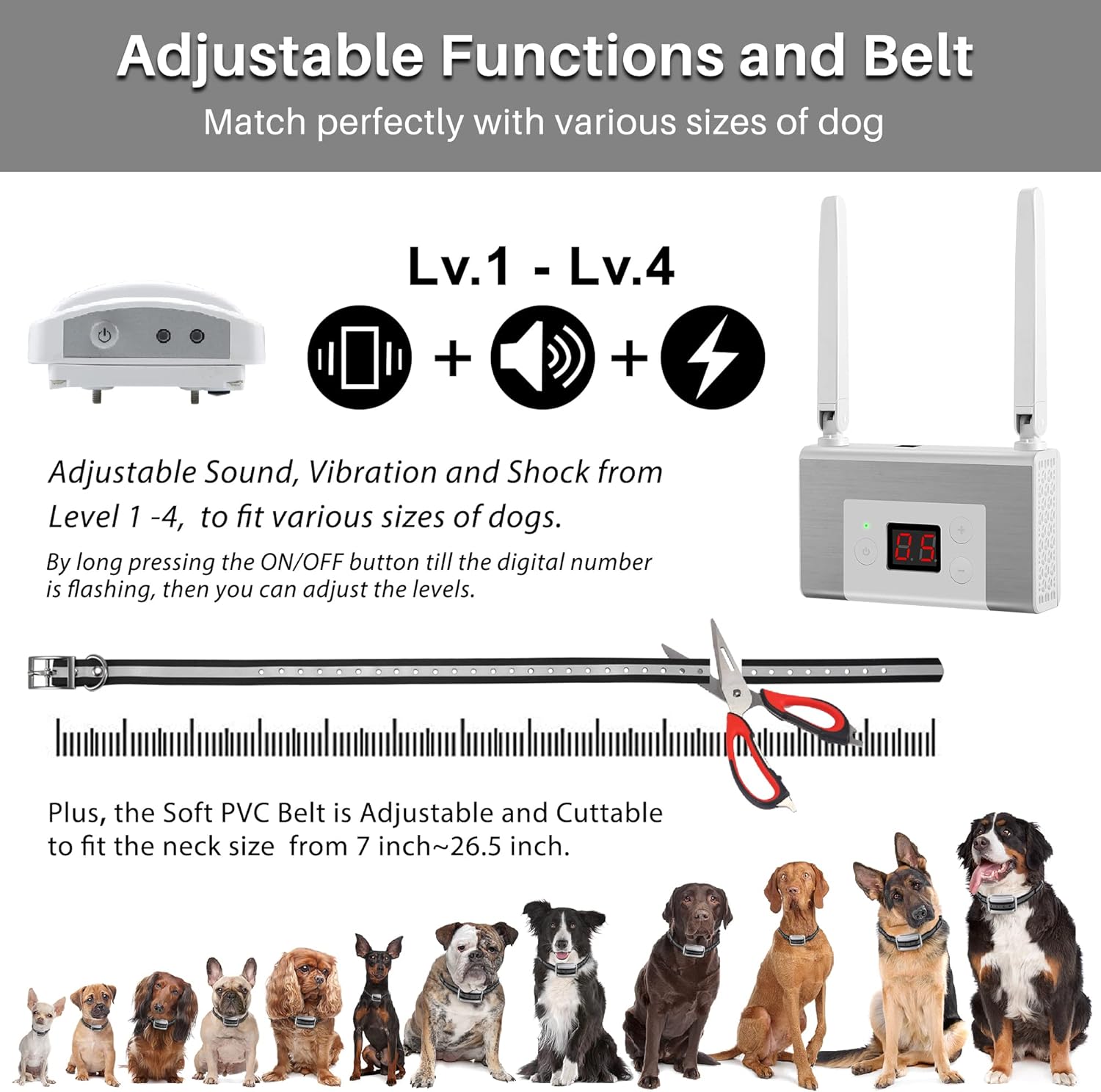 Blingbling Petsfun Electric Wireless Dog Fence System, Pet Containment System with Waterproof and Rechargeable Training Collar Receiver for 1 Dogs Pets Container Boundary (White)