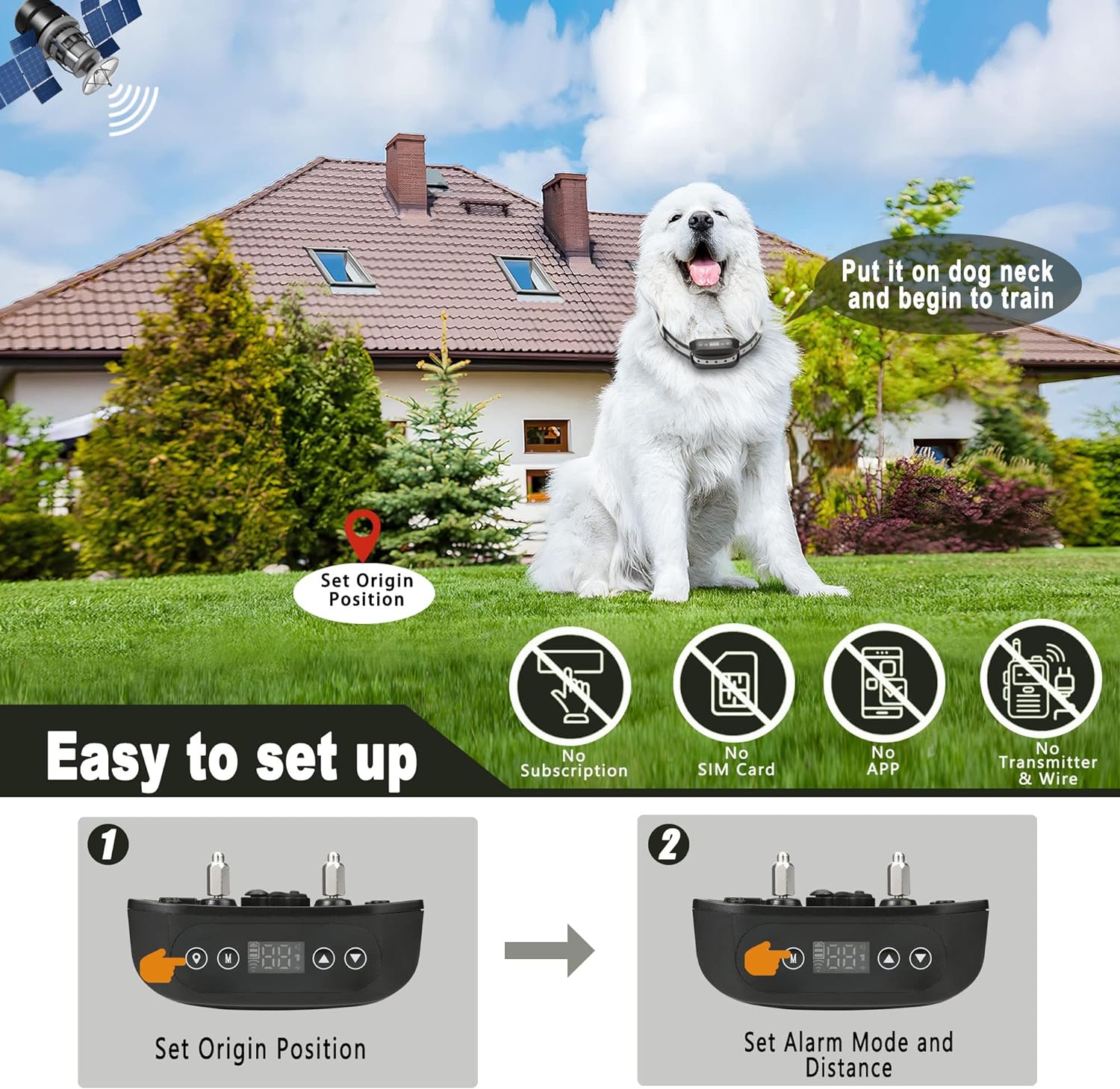 Blingbling Petsfun GPS Wireless Dog Fence System, Electric Satellite Technology Pet Containment System by GPS Signal Boundary for Dogs and Pets with Waterproof Rechargeable Collar Receiver(Black)