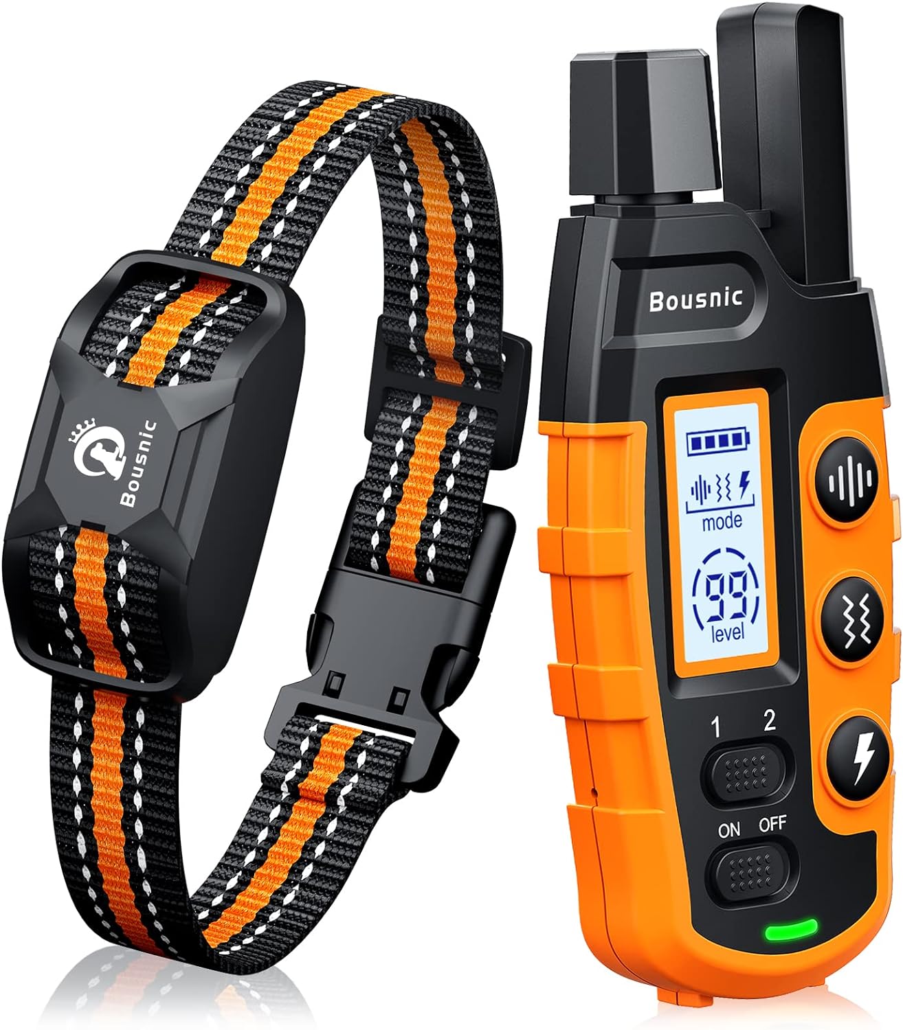 Bousnic Dog Shock Collar - 3300Ft Dog Training Collar with Remote for 5-120lbs Small Medium Large Dogs Rechargeable Waterproof e Collar with Beep (1-8), Vibration(1-16), Safe Shock(1-99)(Orange)