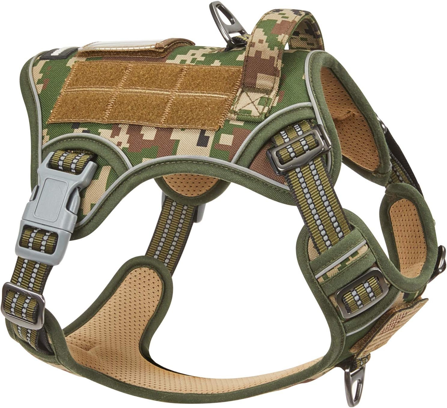 BUMBIN Tactical Dog Harness for Large Dogs No Pull, Famous TIK Tok No Pull, Fit Smart Reflective Pet Walking Harness for Training, Adjustable Dog Vest Harness with Handle Brown L