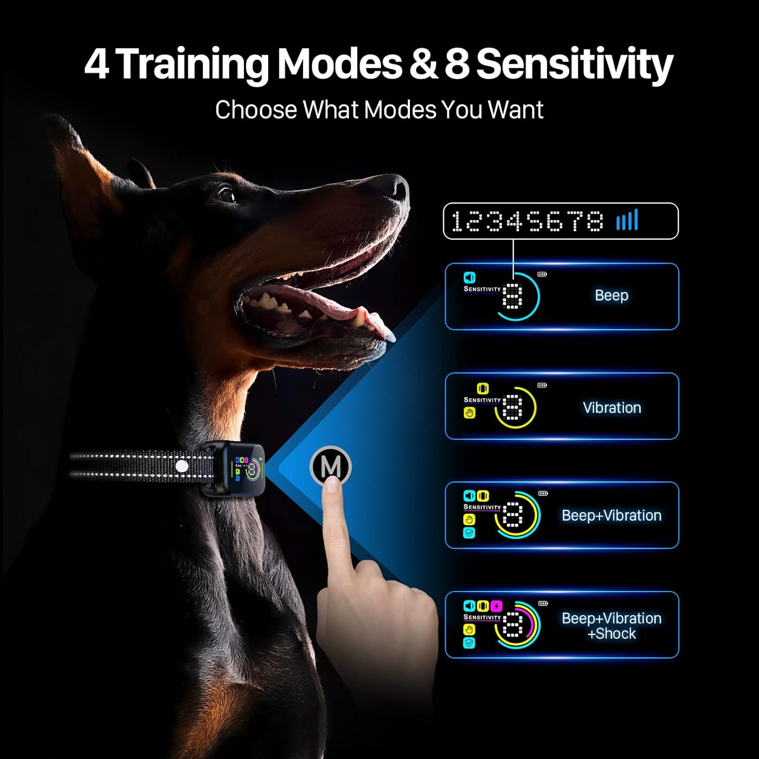 Dog Bark Collar, DINJOO Bark Collar for Large Medium Small Dogs,Smart Bark Collar,Rechargeable Anti Barking Training Collar with 8 Adjustable Sensitivity,Bark Shock Collar with Beep