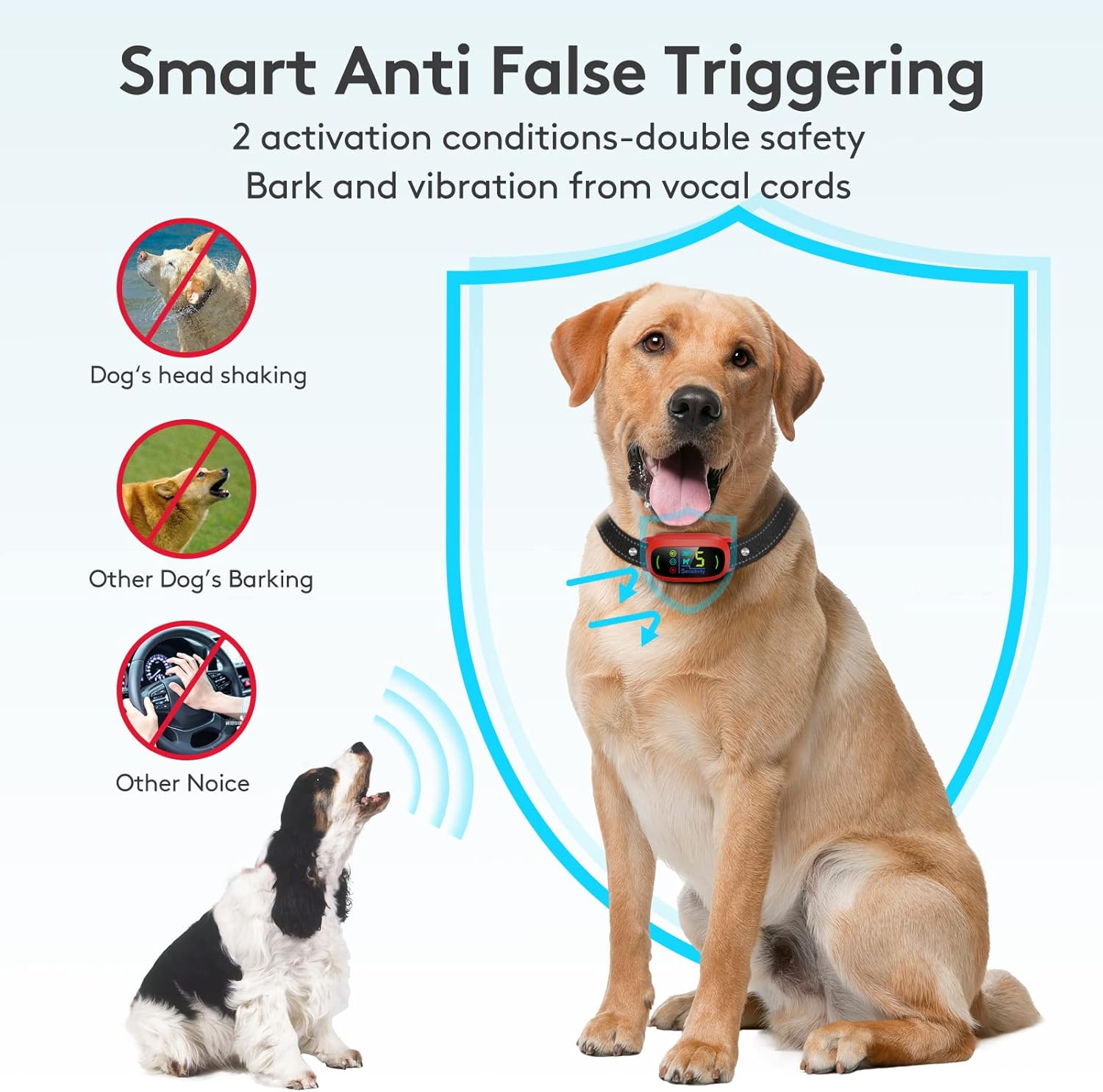 FAFAFROG Bark Collar, Rechargeable Dog Bark Collar with 5 Adjustable Sensitivity and Intensity Beep Vibration Shock, Anti Barking Collar for Small Medium Large Breed Dogs (Black)