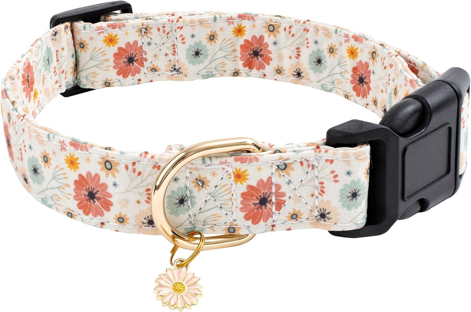 Faygarsle Cotton Designer Dogs Collar Cute Flower Dog Collars for Girl Female Small Medium Large Dogs with Flower Charms M