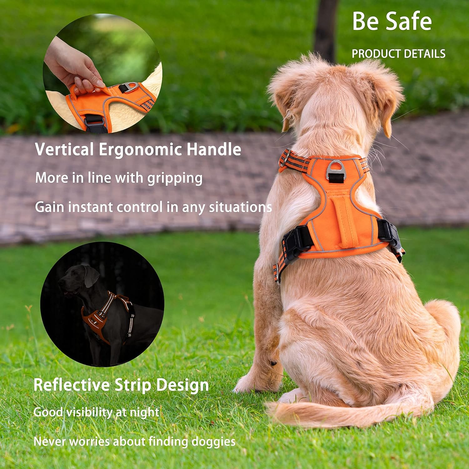 Funfox Dog Harness Large No Pull Pet Harness, Adjustable Dog Vest for Easy Walking, Breathable Oxford Material, Reflective Strips with Metal Front Clip for Control Large Breed Dogs