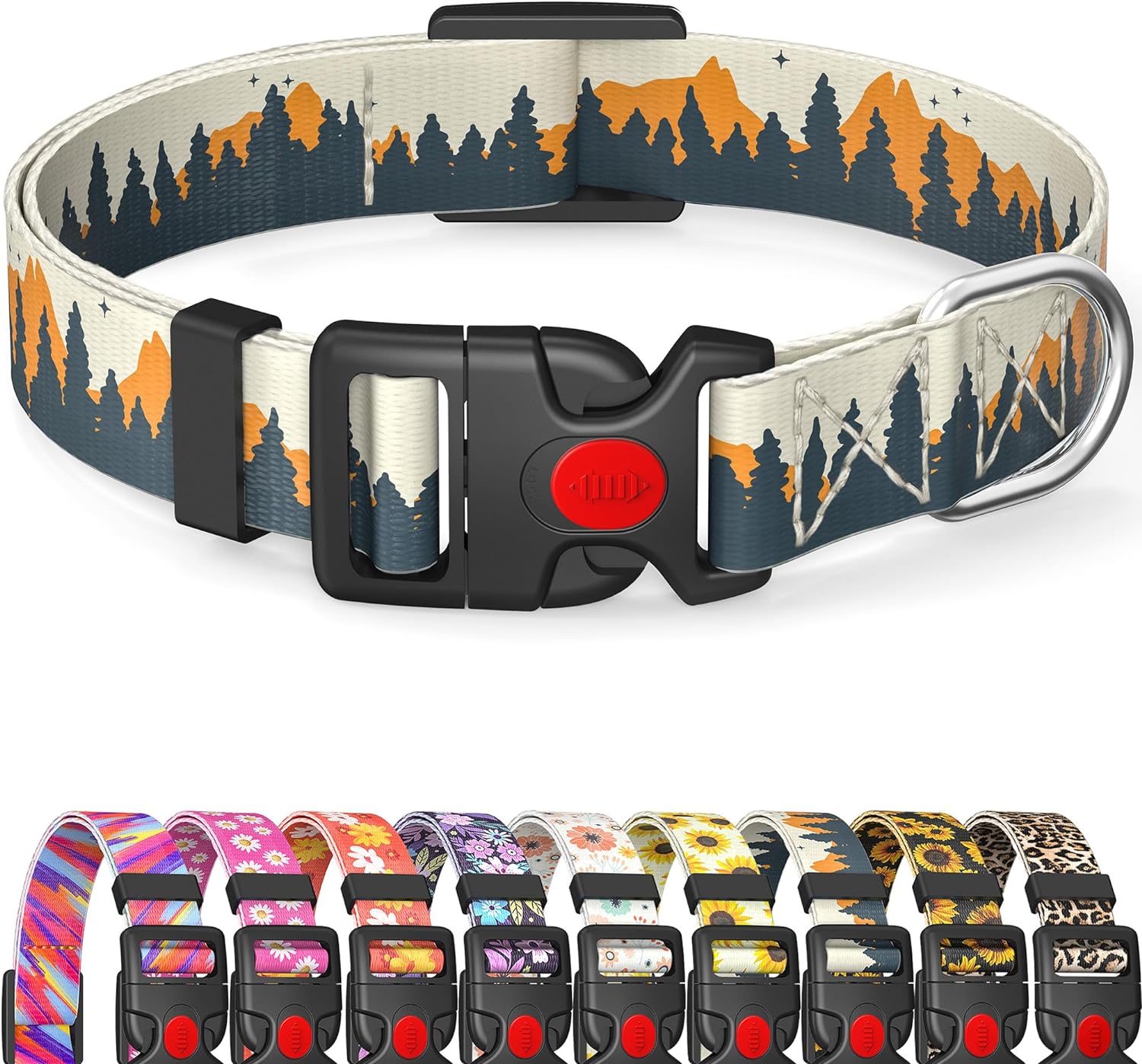 Grepad Special Design Patterns Dog Collars for Medium Dogs Girl Boy,Female Male Dog Collar for Puppy Extra Small Large Dogs,Durable Soft Dog Collar with Quick Release Safety Buckle,Sunset Forest,M