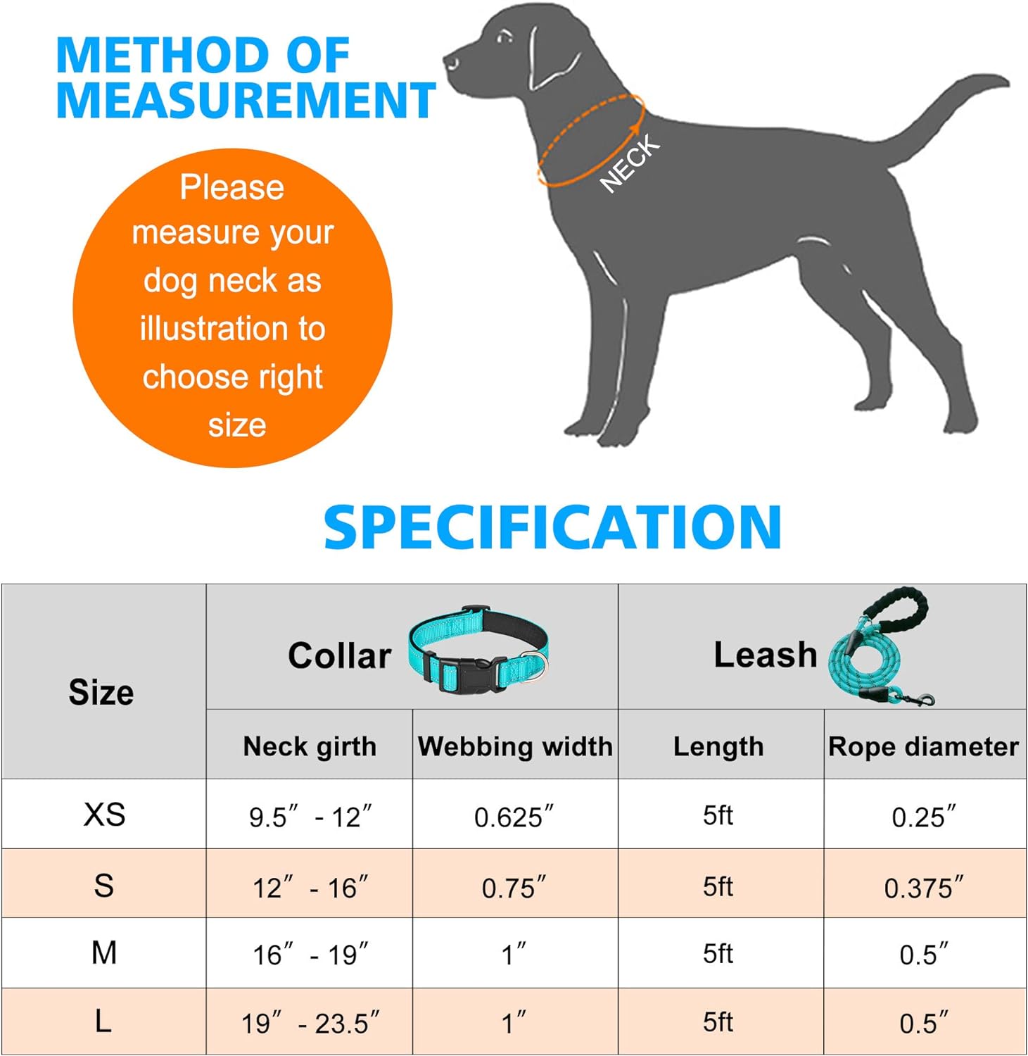 Ladoogo Reflective Dog Collar Padded with Soft Neoprene Breathable Adjustable Nylon Dog Collars for Small Medium Large Dogs (Small (Pack of 1), Blue Collar+Leash)