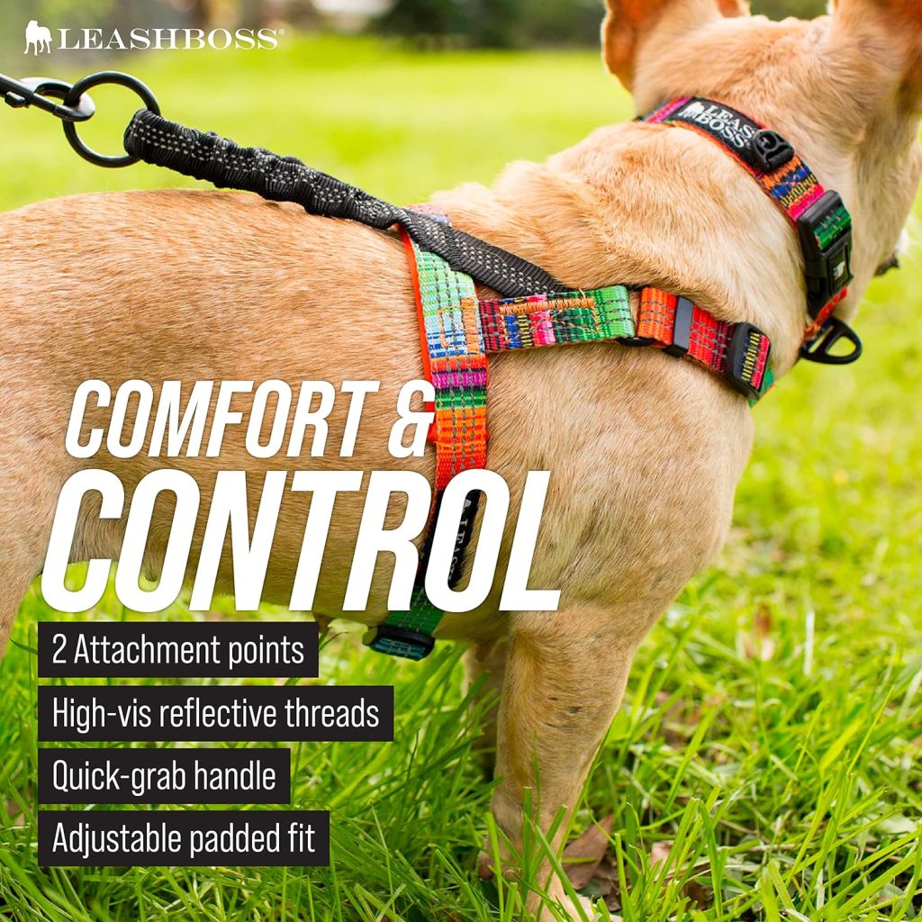 Leashboss No Pull Dog Harness, Easy Walk for Small, Medium, and Large Pets, Reflective with Rear and Front Clip Attachment (Blanket Pattern, Medium)