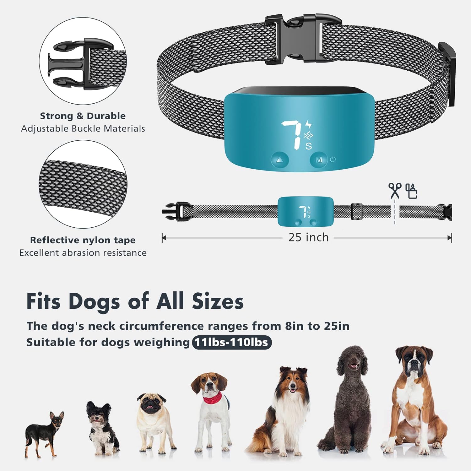 NBJU Bark Collar for Dogs,Rechargeable Anti Barking Training Collar with 7 Adjustable Sensitivity and Intensity Beep Vibration for Small Medium Large Dogs (Blackish