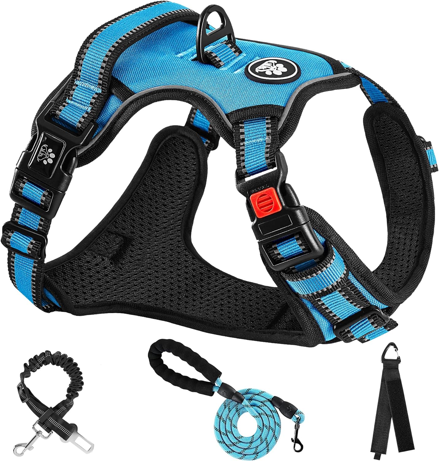 NESTROAD No Pull Dog Harness,Adjustable Oxford Dog Vest Harness with Leash,Reflective No-Choke Pet Harness with Easy Control Soft Handle for Large Dogs(Large,Blue)