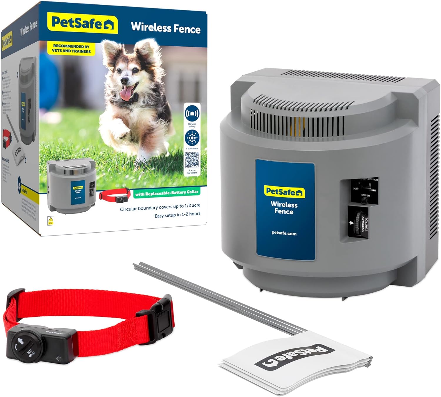 PetSafe Americas Safest Pet Fence - The Original Wireless Containment System - Covers up to 1/2 Acre for dogs 8lbs+, Tone / Static - Parent Company INVISIBLE FENCE Brand