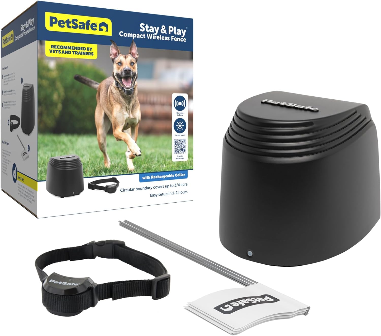 PetSafe Stay  Play Compact Wireless Pet Fence, No Wire Circular Boundary, Secure up to 3/4 Acre, No-Dig Portable Fencing, Americas Safest Fence From Parent Company INVISIBLE FENCE Brand