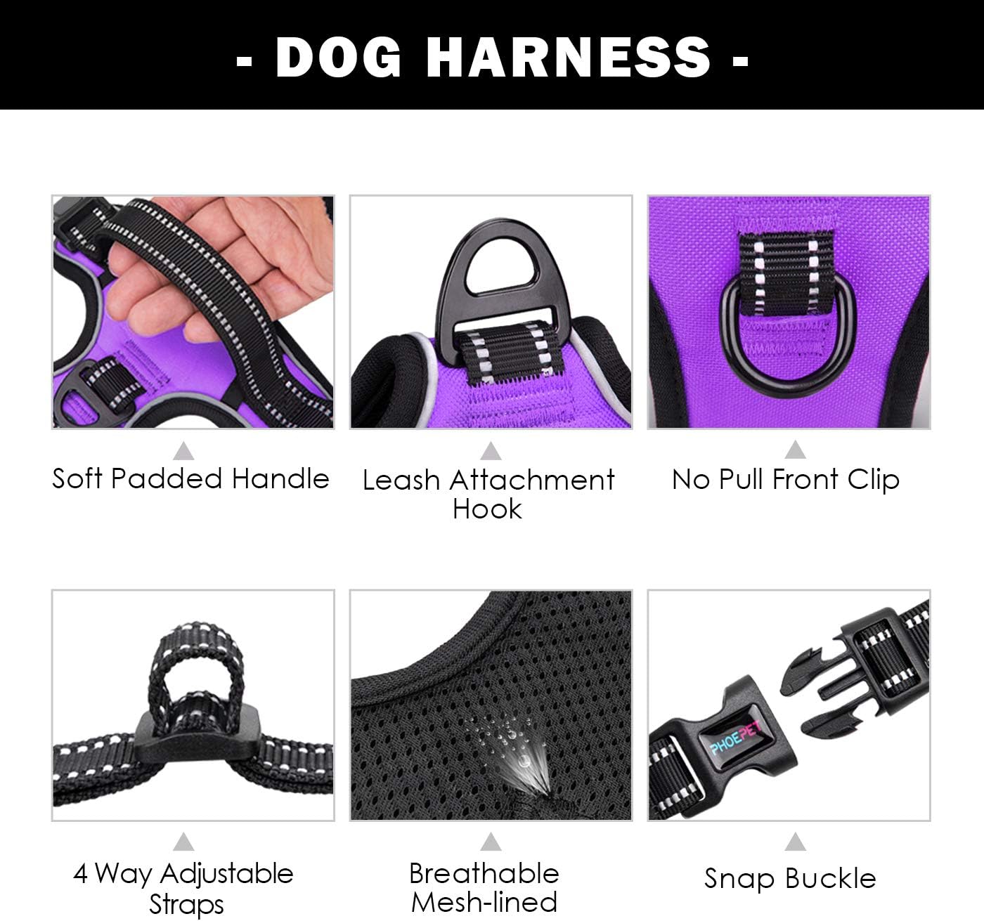 thumbnail image 2 of Adjustable No-Pull Dog Harness Vest, Soft Mesh & Nylon, Reflective For Small To X-Large Dogs 2 of 6