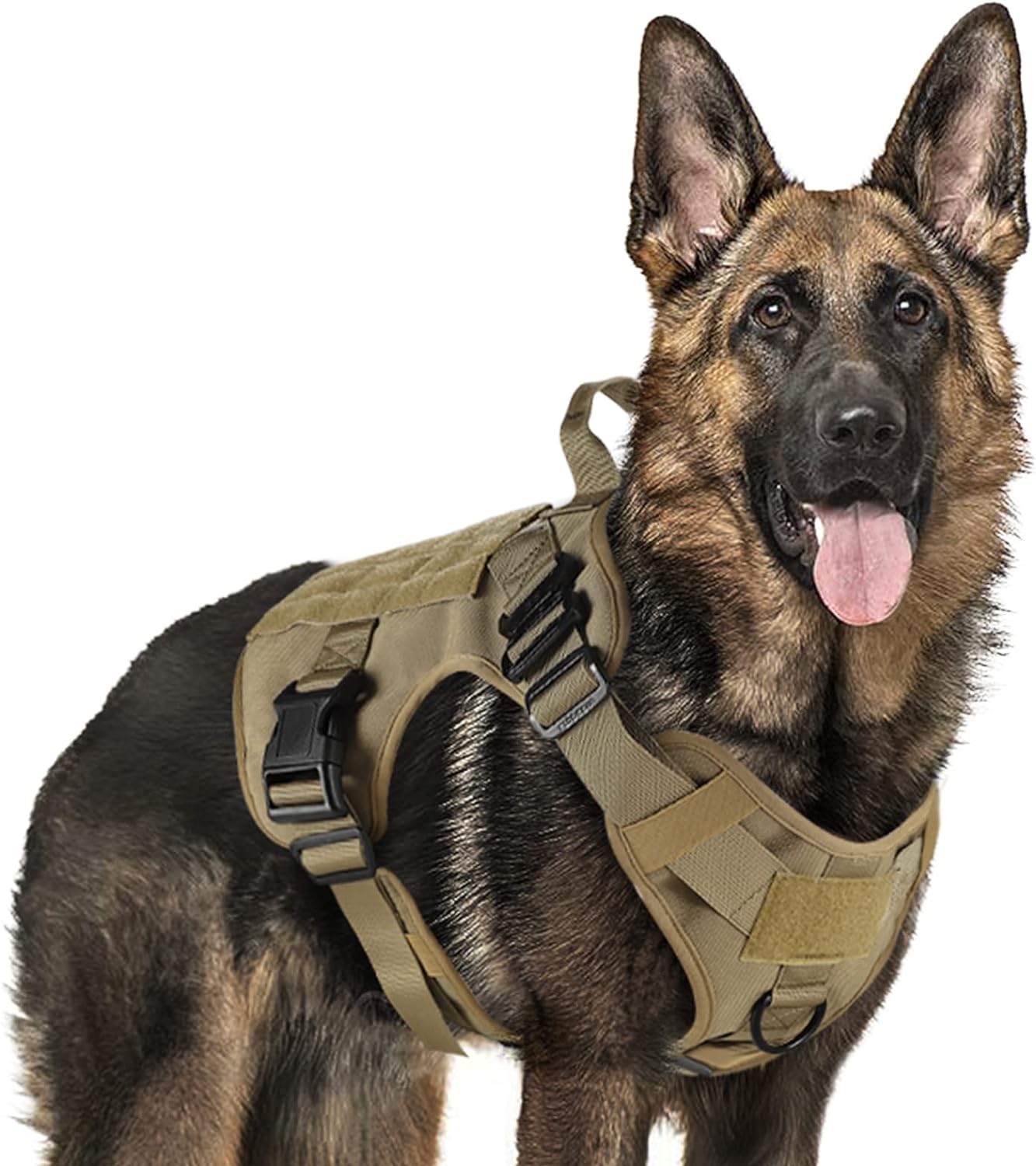 rabbitgoo Tactical Dog Harness for Large Dogs, Heavy Duty Dog Harness with Handle, No-Pull Service Dog Vest Large Breed, Adjustable Military Dog Vest Harness for Training Hunting Walking, Brown, M
