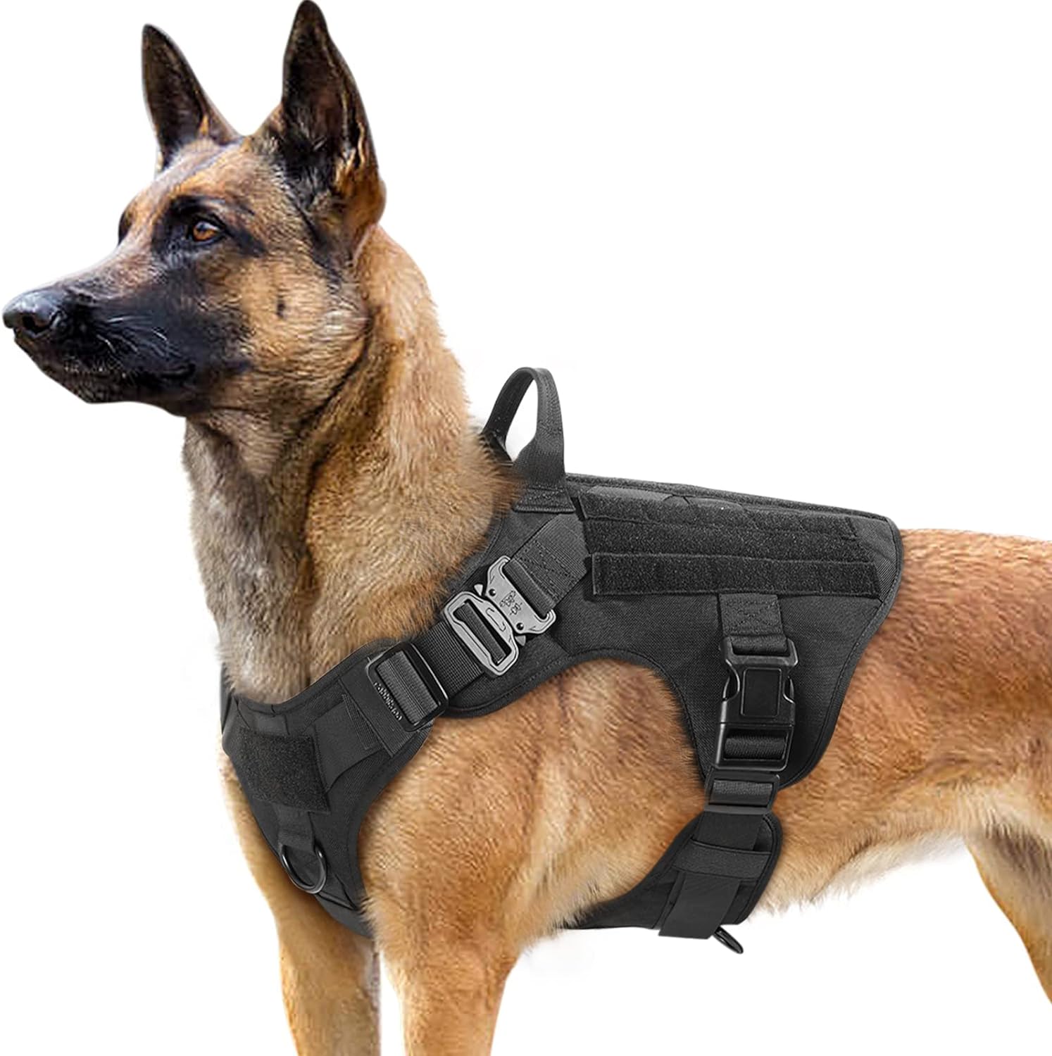 rabbitgoo Tactical Dog Harness for Large Dogs, Heavy Duty with Handle, No-Pull Service Vest Breed, Adjustable Military Training Hunting Walking, Black, L