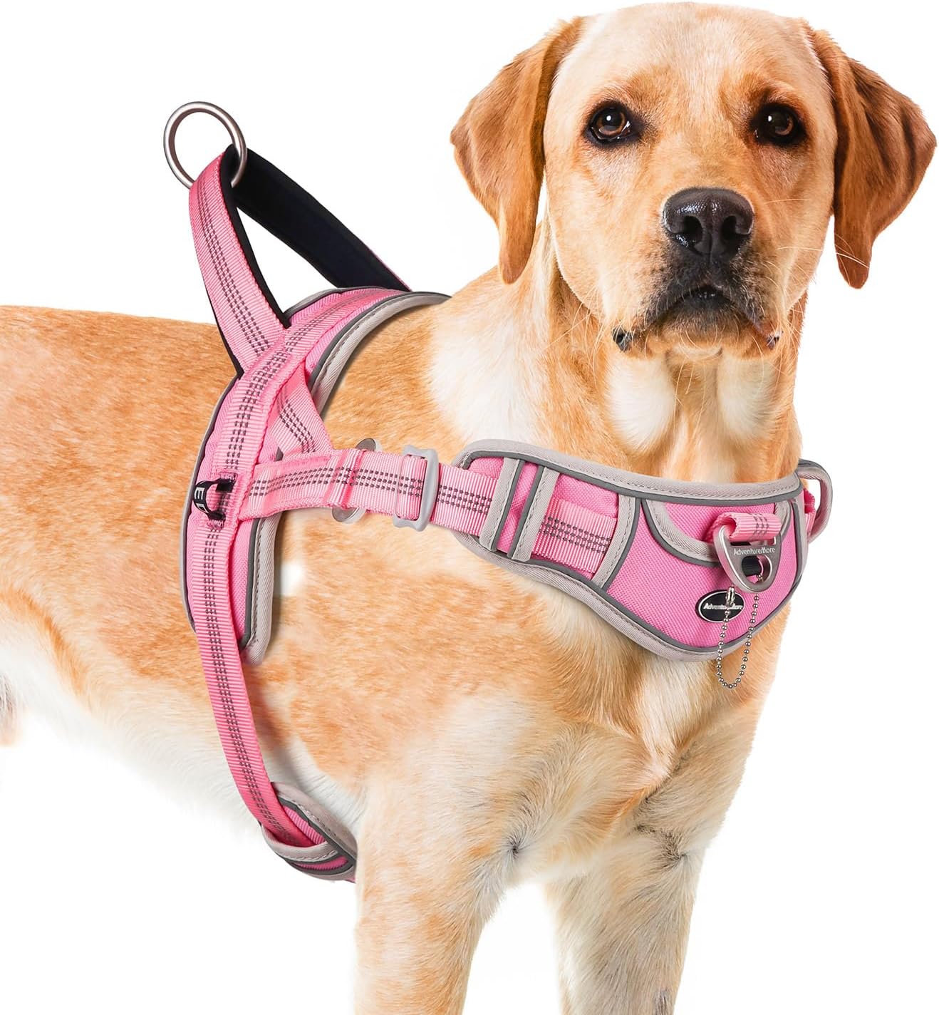 ADVENTUREMORE No Pull Dog Harness for Large Dogs, Sport Dog Halter Harness Reflective Breathable Dog Vest Escape Proof Dog Harness with Easy Control Front Clip Handle for Training Walking L Pink