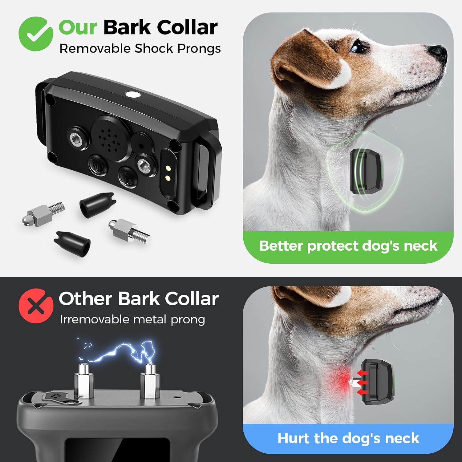 AI Dog Bark Collar with Flashing Light,Beep,Vibration,and Optional Shock,Rechargeable Anti-Bark Collar with 6 Adjustable Sensitivity,Waterproof Barking Collar,Bark Collar for Large Medium Small Dog