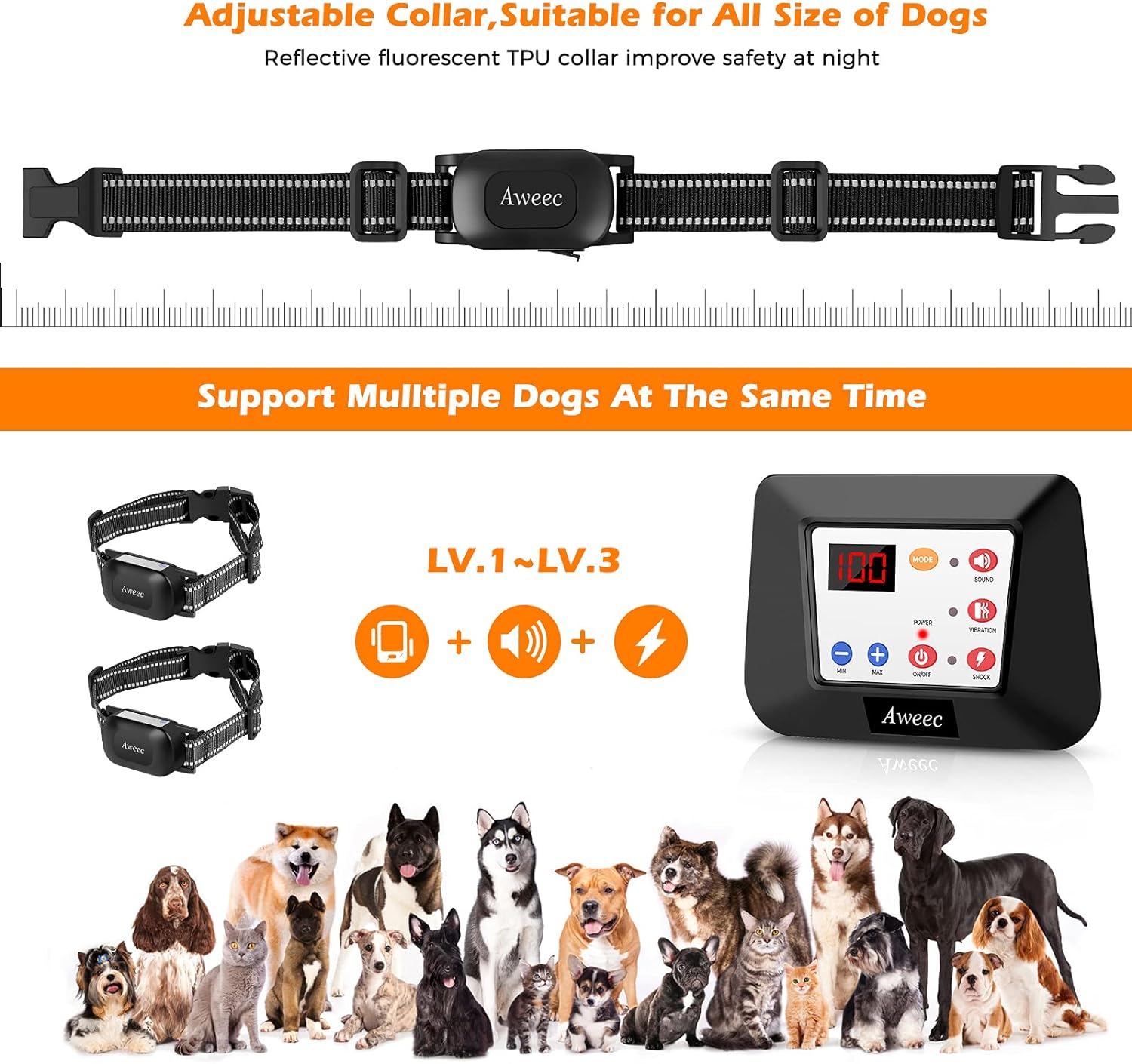 Aweec Wireless Dog Fence System, 2023 Electric Fence for Dog  Training Collar with Remote, Wireless Dog Collar Boundary Containment System, Adjustable Range Sizes, Suitable for All Dogs (for 2 Dogs)