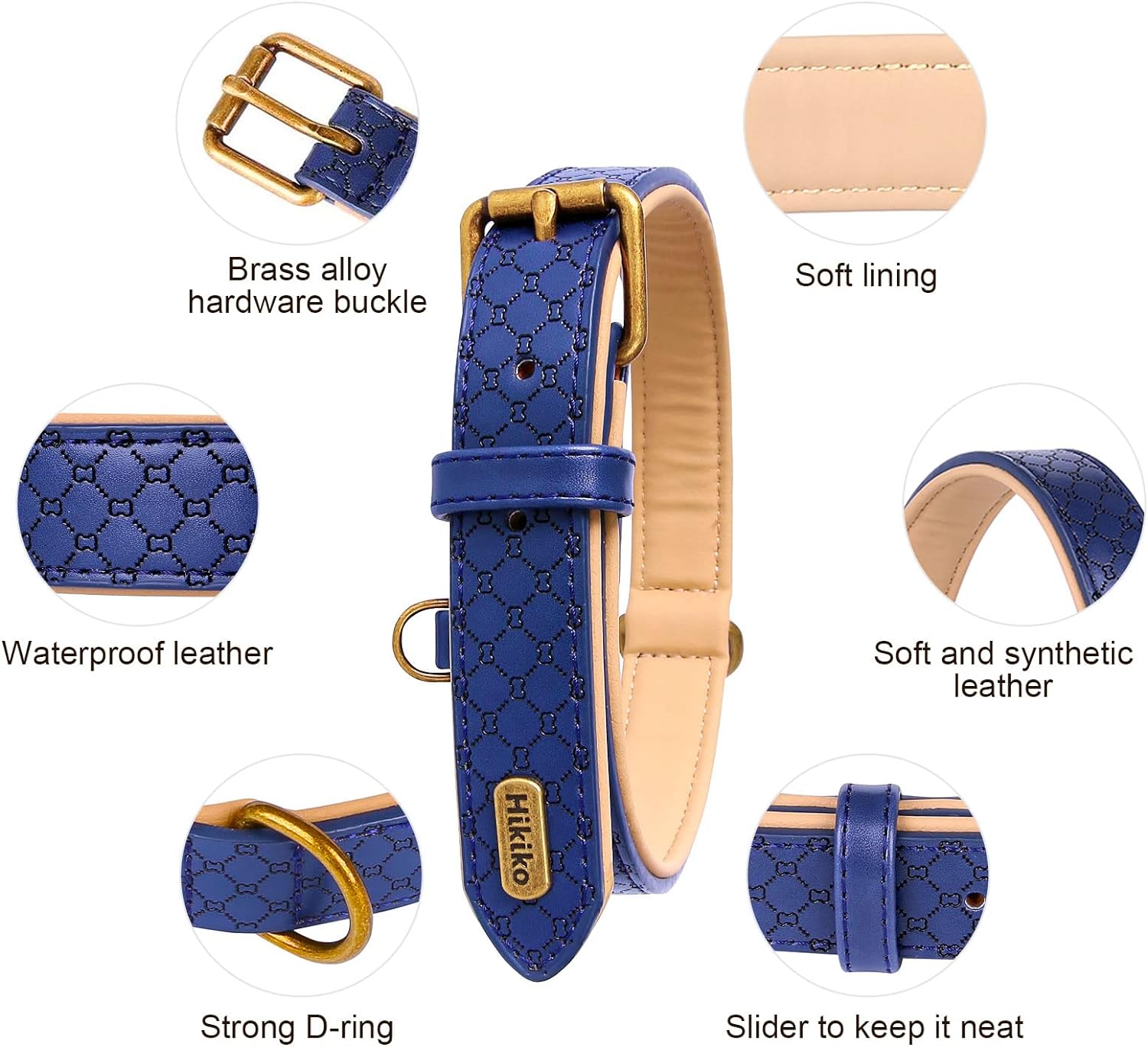 Basic Classic Luxury Padded Leather Dog Collar - Rust Proof Brass Strong Leather Collar Heavy Duty Alloy Hardware Best for Small, Medium, Large Dogs