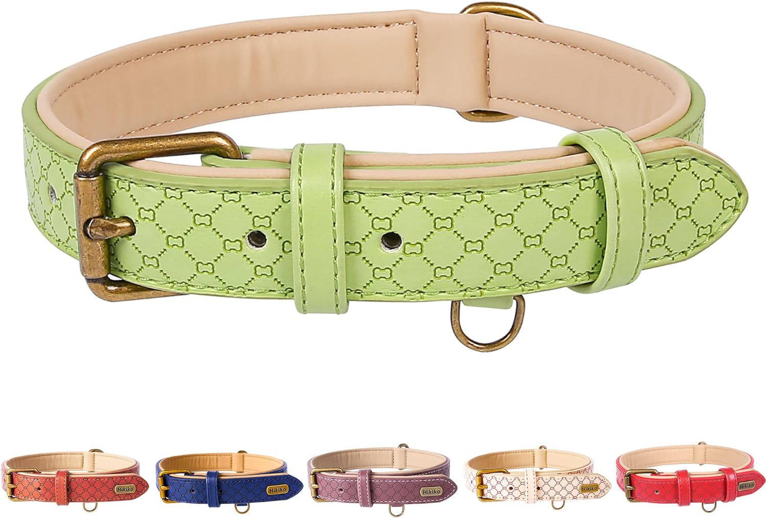 Basic Classic Luxury Padded Leather Dog Collar - Rust Proof Brass Strong Leather Collar Heavy Duty Alloy Hardware Best for Small, Medium, Large Dogs
