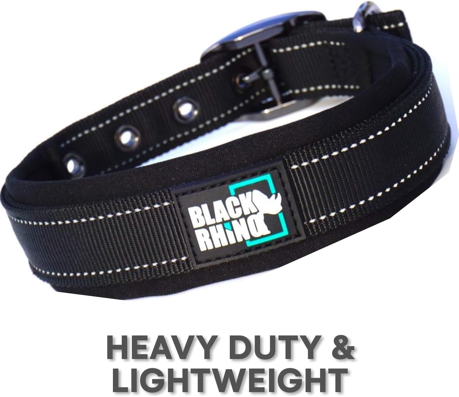 Black Rhino The Comfort Dog Collar, Large - Ultra Soft Neoprene Padded Dog Collar for All Breeds - Heavy Duty Adjustable Reflective Weatherproof, Small to Extra Large - Black