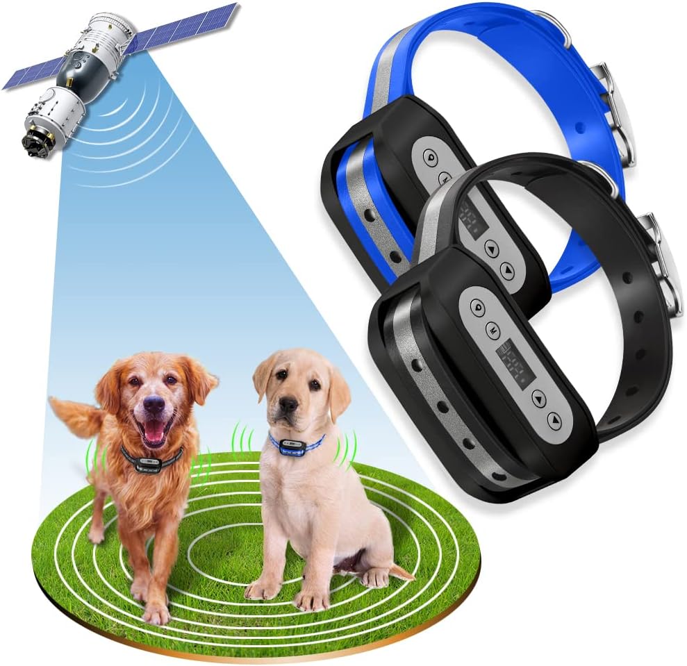 Blingbling Petsfun GPS Wireless Dog Fence System for 2 Dog, Electric Satellite Technology Pet Containment System by GPS Signal Boundary Pets with Waterproof  Rechargeable Collar Receiver (Black)