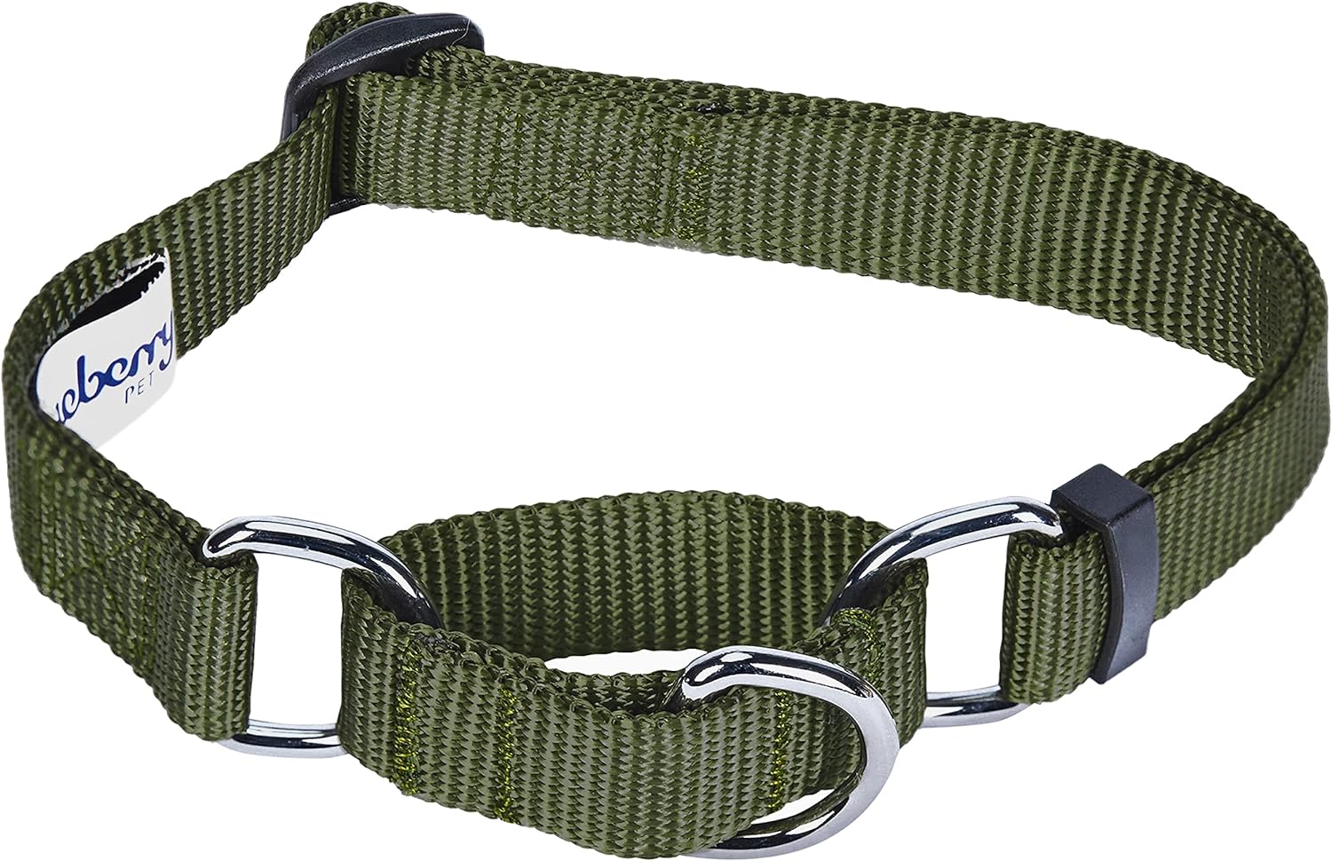 Blueberry Pet Essentials Martingale Safety Training Dog Collar, Military Green, Medium, Heavy Duty Nylon Adjustable Collars for Dogs