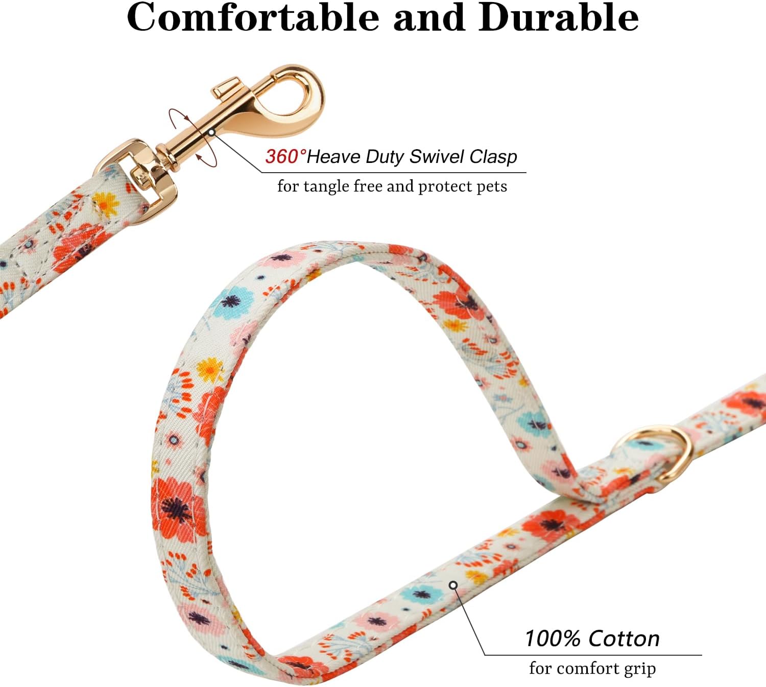 CHEDE No Pull Floral Pattern Dog Harness- Lightweight, Soft, Adjustable Small Harness and Leash Set, Suitable for Puppy Small and Medium-Sized Dog (XS, Orange Rose)