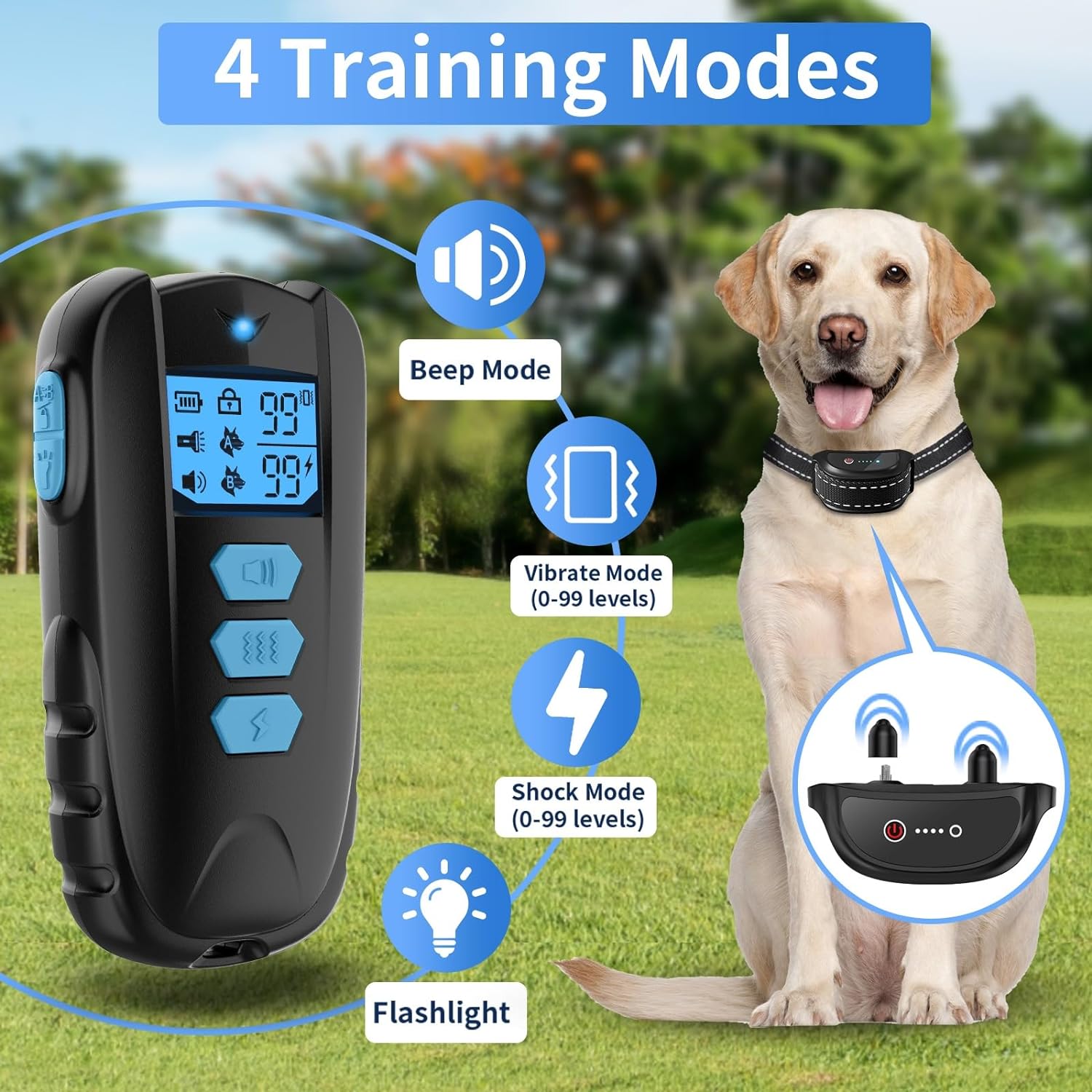 Dog Shock Collar with Remote - Electric Dog Training Collar 1650ft, Rechargeable E-Collar Waterproof Collars with 4 Training Modes and Security Lock for Small Medium Large Dogs (8-150 LBS)