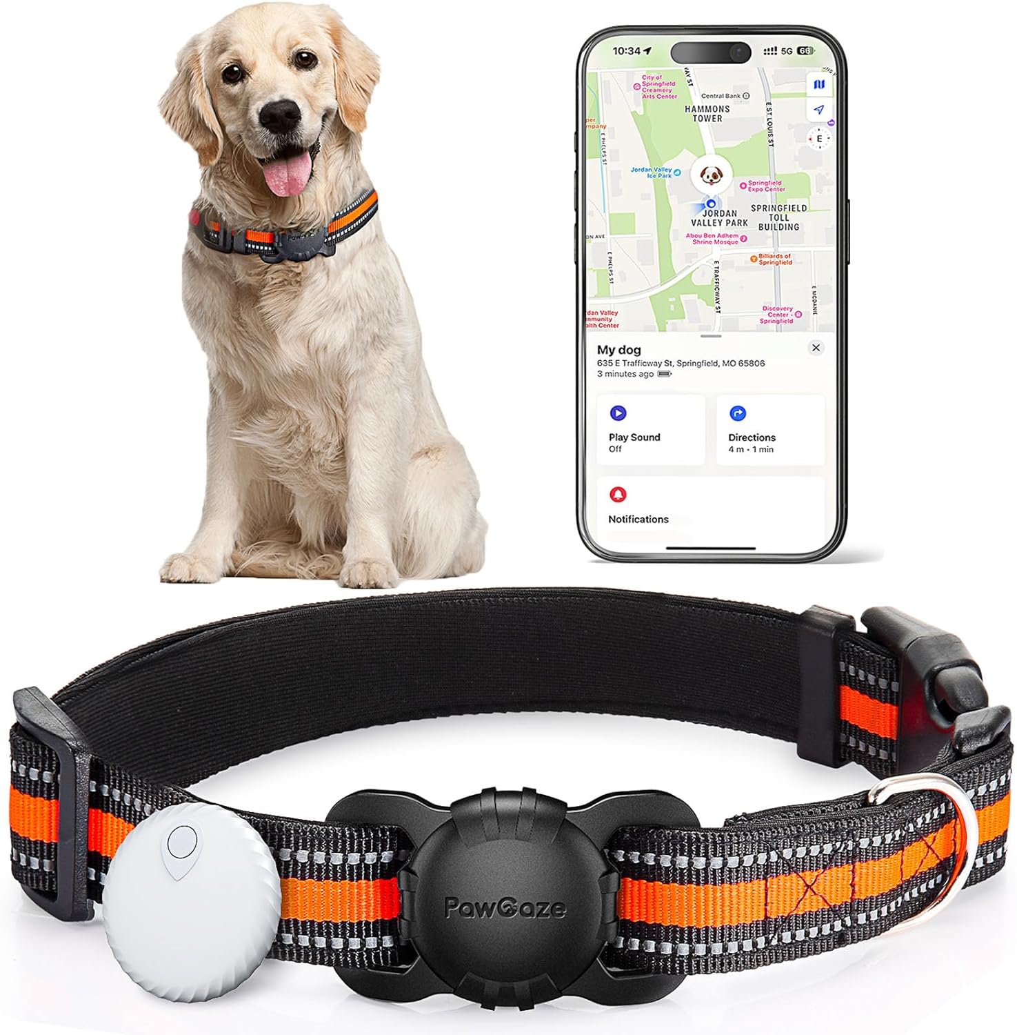 Dog Tracker Collar, No Monthly Fee Cat Tracker Collar (Only iOS), Compatible with Apple FindMy App, Reflective FinderTag Smart Collars, Anti-Lost, Key Finder for Vehicles/Pets/Kids/Items