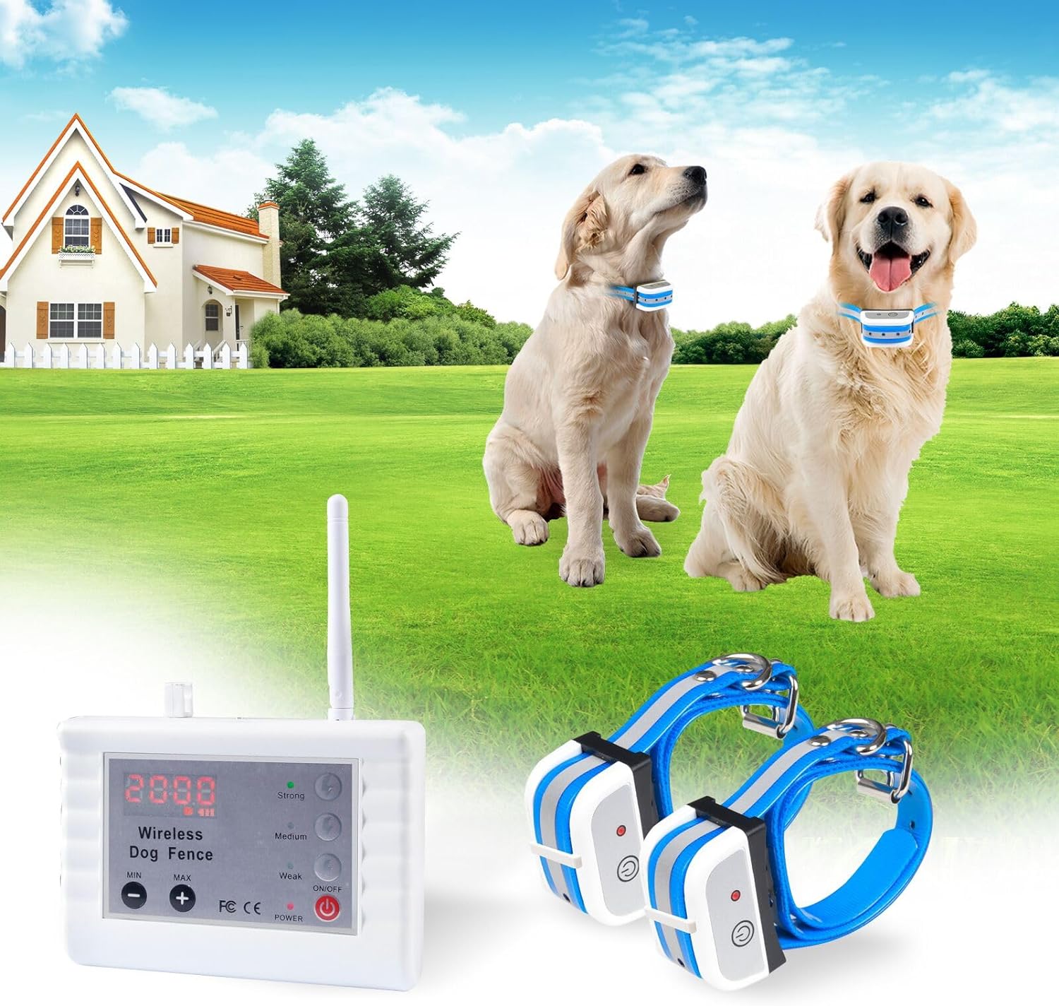 Dog Wireless Fence 2024 Upgraded Pet Containment System, Adjustable Control Range 2000 Feet, Adjustable Warning Strength, Wireless Fence Harmless for All Dogs, Waterproof Reflective Collar
