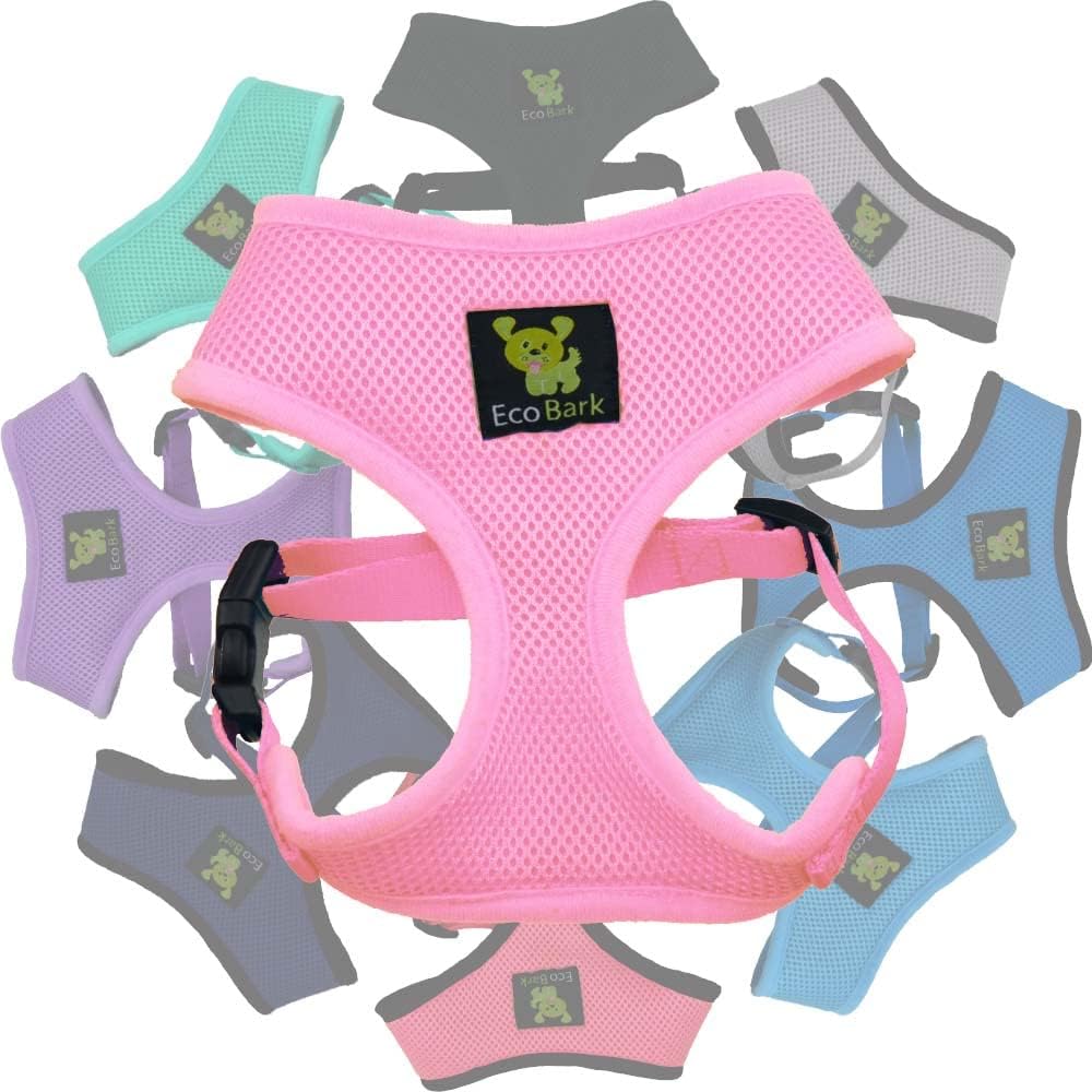 EcoBark Dog Harness - Eco-Friendly Max Comfort Harnesses - Luxurious Soft Mesh Halter - Over The Head Harness Vest- No Pull and No Choke for Puppy, Toy Breeds  Small Dogs (Medium, Baby Pink)