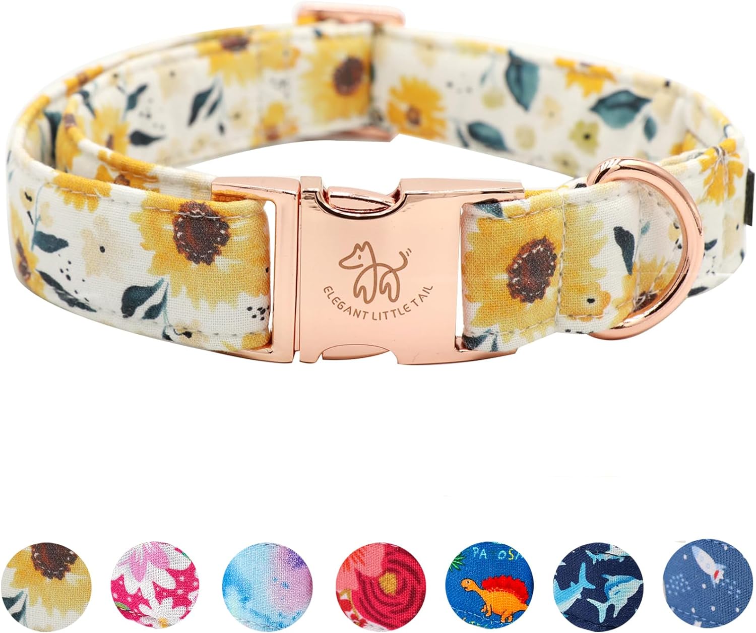 Elegant little tail Dog Collar, Sunflower Pattern Pet Collar Durable Cute Dog Collars Summer Fall Female Pet Gift Adjustable Dog Collar for Small Dogs