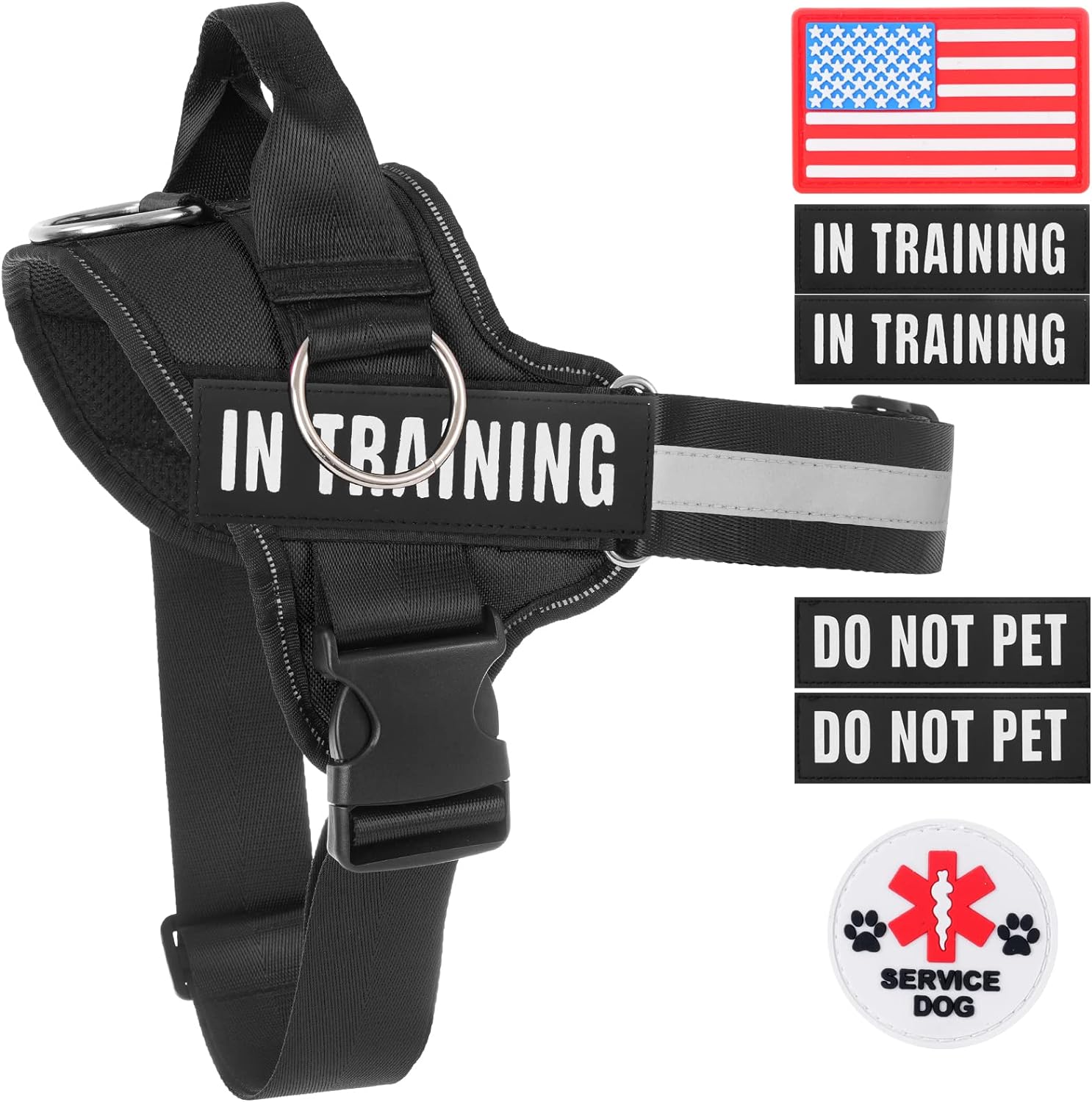 Essential Dog Harness, No Pull Pet Harness with 3 Side Rings for Leash Placement, No Choke, Reflective, Adjustable Pet Vest, Easy On-Off Improved Control Handle, Training, Walking, Running