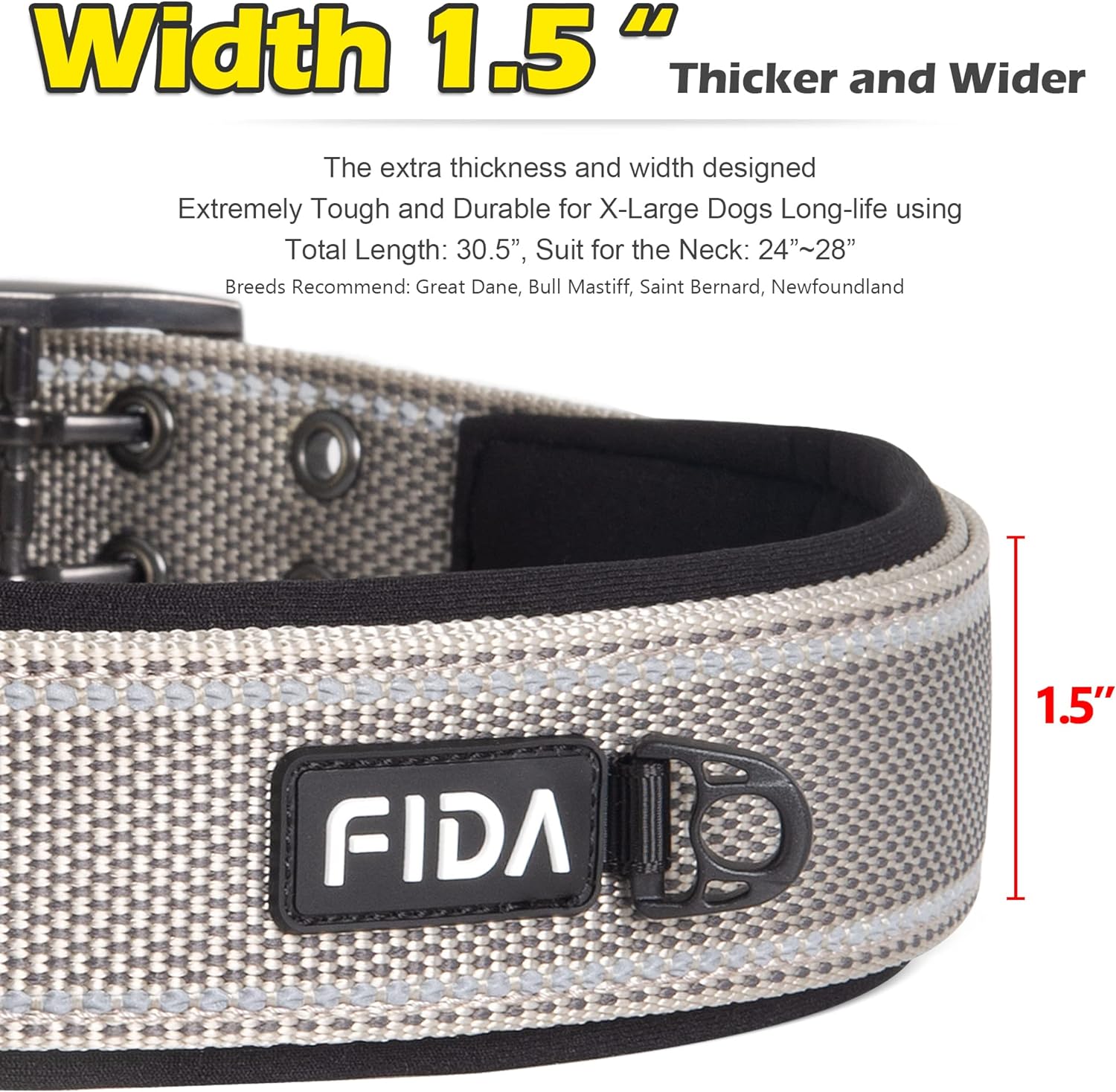 Fida Heavy Duty Dog Collar, Ultra Comfortable Soft Neoprene Padded, Adjustable Reflective Nylon Pet Collar with Durable Metal Belt Buckle for Small Breeds (S, Blue)