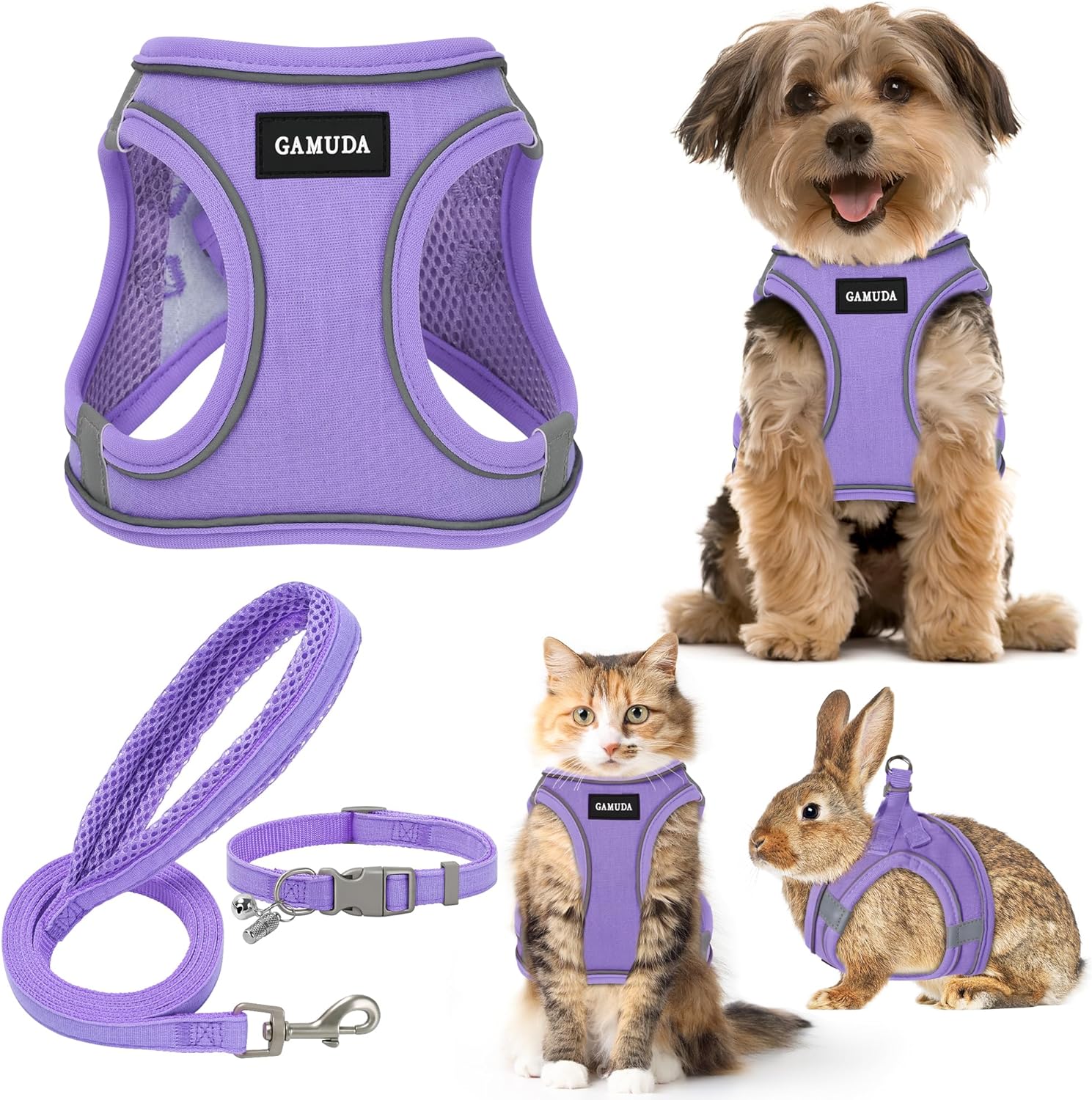 GAMUDA Small Pet Harness Collar and Leash Set, Step in No Chock No Pull Linen Fabric Soft Mesh Dog Vest Harnesses Reflective for Dogs Puppy Cats Kitten Rabbit (XS, White)