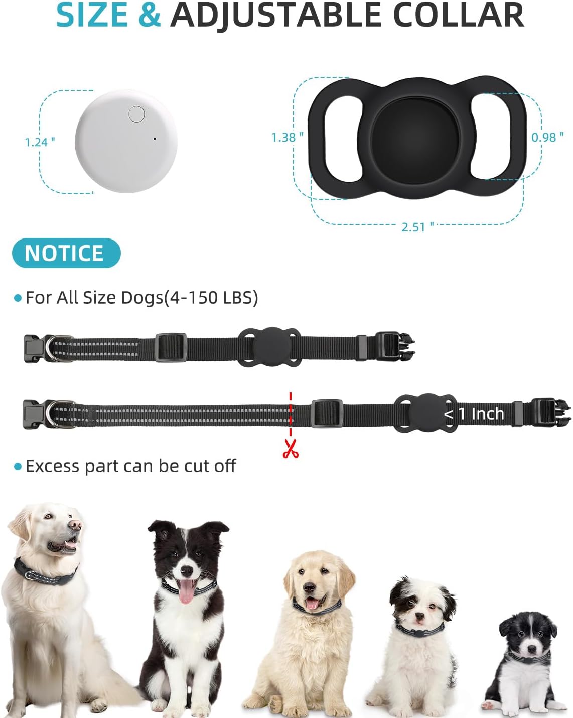 GPS Tracker for Dogs, Vebiso Location Pet Tracking Smart Collar (iOS Only), No Monthly Fee, Reflective Real-Time Dog GPS Tracker Collar for Large Medium Small Dogs