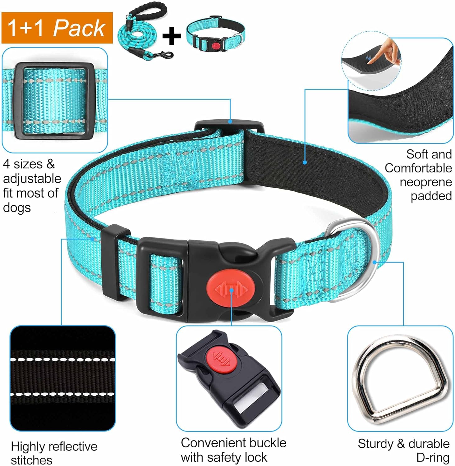 haapaw 2 Packs Martingale Dog Collar with Quick Release Buckle Reflective Dog Training Collars for Small Medium Large Dogs
