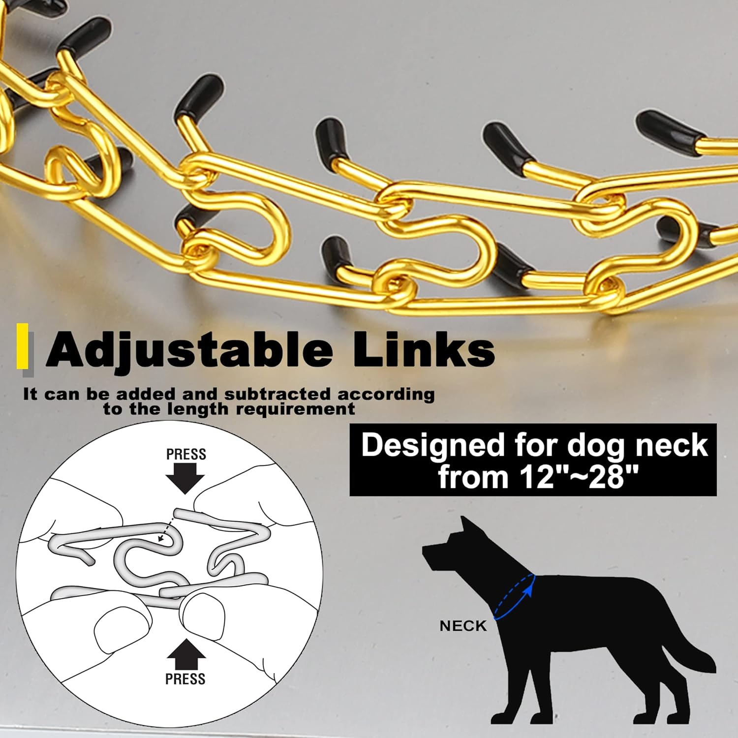 Insfas Dog Prong Traing Collar,Choke Pinch Collar for Dogs Quick Release Spike Collars No Pull Martingale Adjustable for Large Medium Small Breeds Dogs Stainless Steel (12~28 Black 3.0mm)