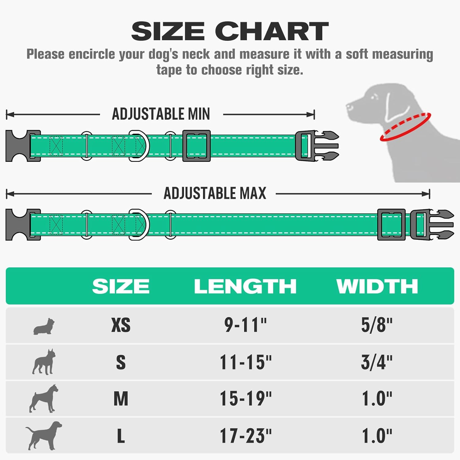 Joytale Martingale Collar for Dogs, Reflective Heavy Duty Dog Collar for Safety, Quick Release Buckle, Adjustable Nylon Collars for Medium Dogs Walking Training, Teal,M